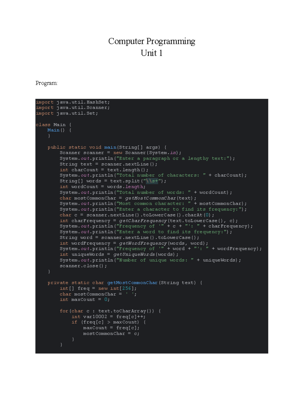 Programming Unit 1 assignment - Computer Programming Unit 1 Program ...