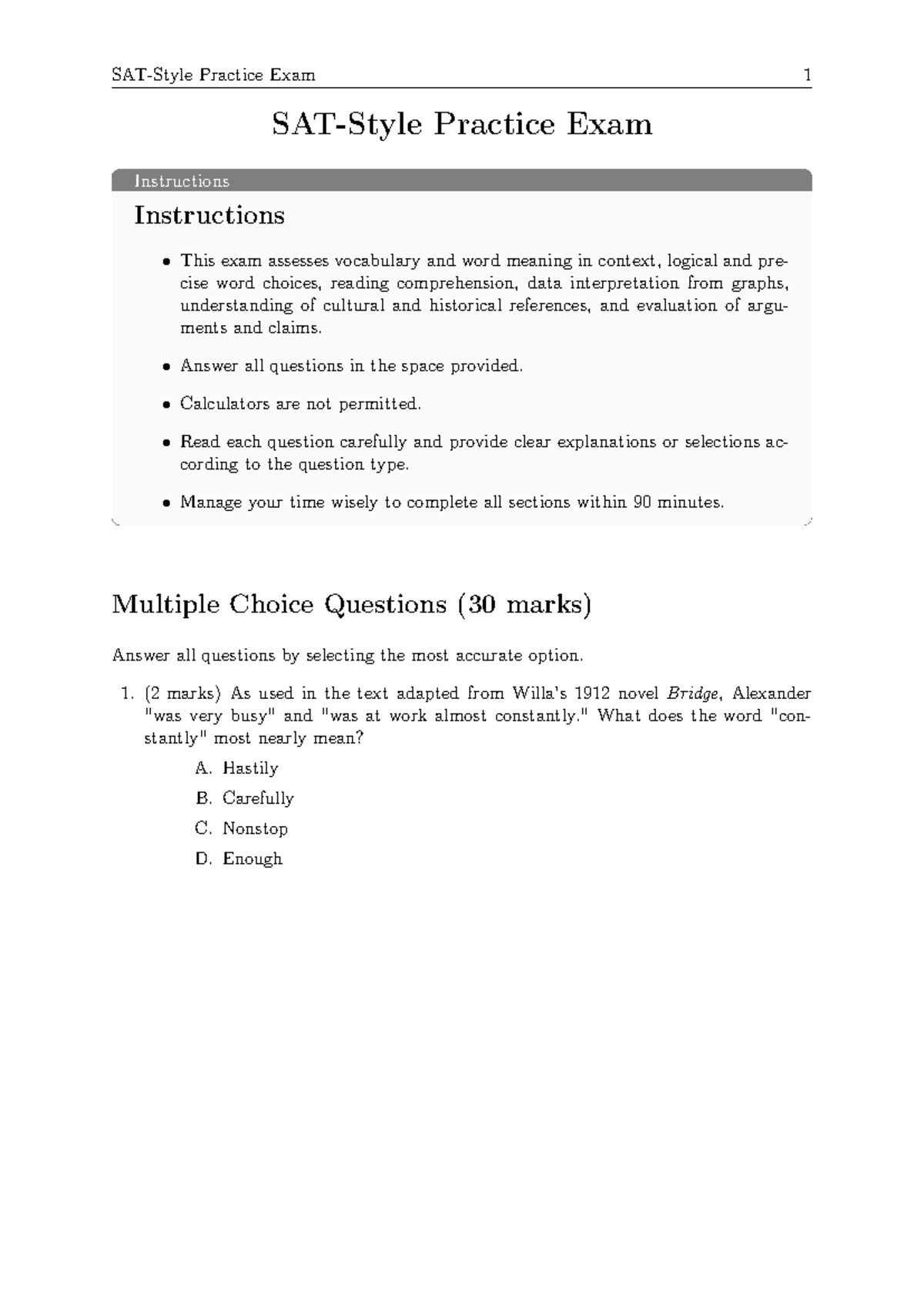 Digital SAT March 2024 (A) - SAT-Style Practice Exam Instructions ...