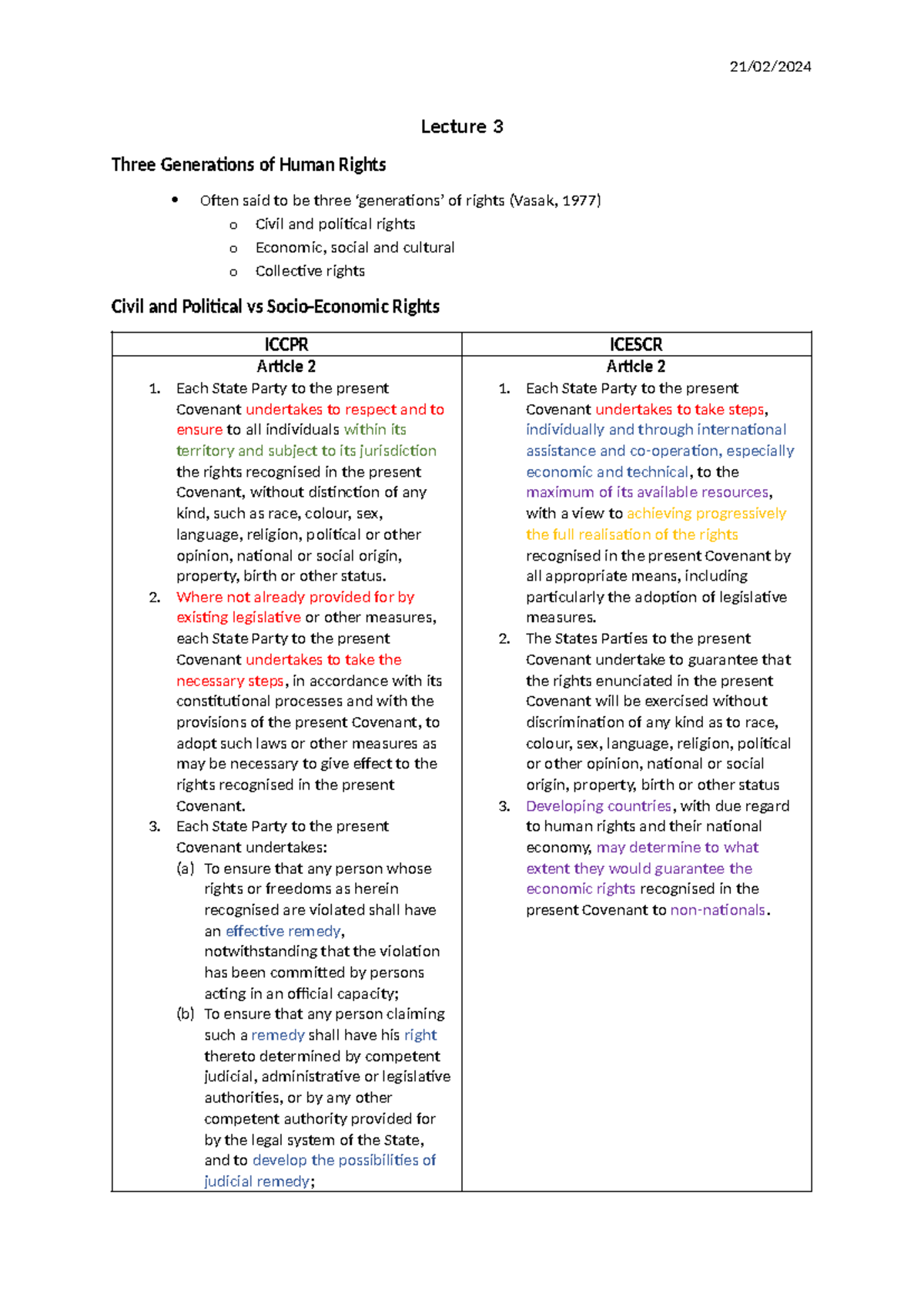 Lecture 3 - Understanding the Three Generations of Rights - Studocu