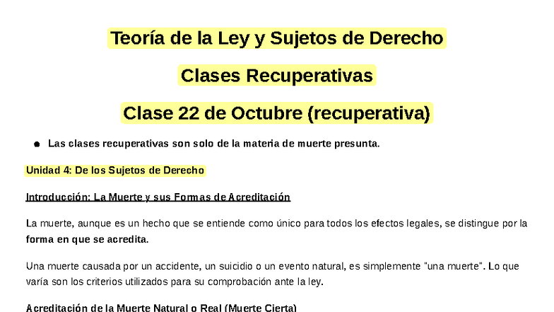 Teoría de la Ley y Sujetos de Derecho - Clases Recuperativas (Octubre ...