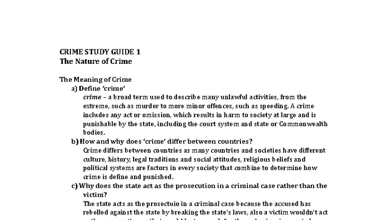 CRIME 101: Study Notes on The Nature of Crime and Legal Concepts - Studocu