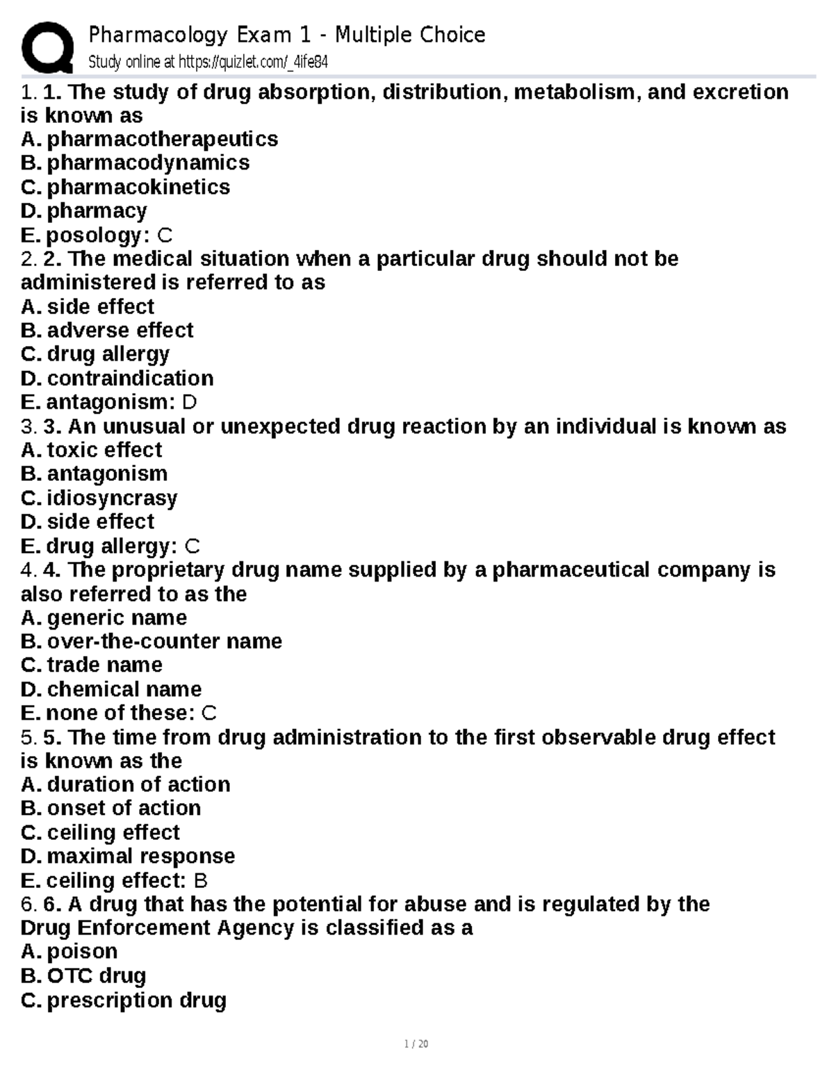 Pharmacology Exam 1 MCQ Study Guide - Studocu
