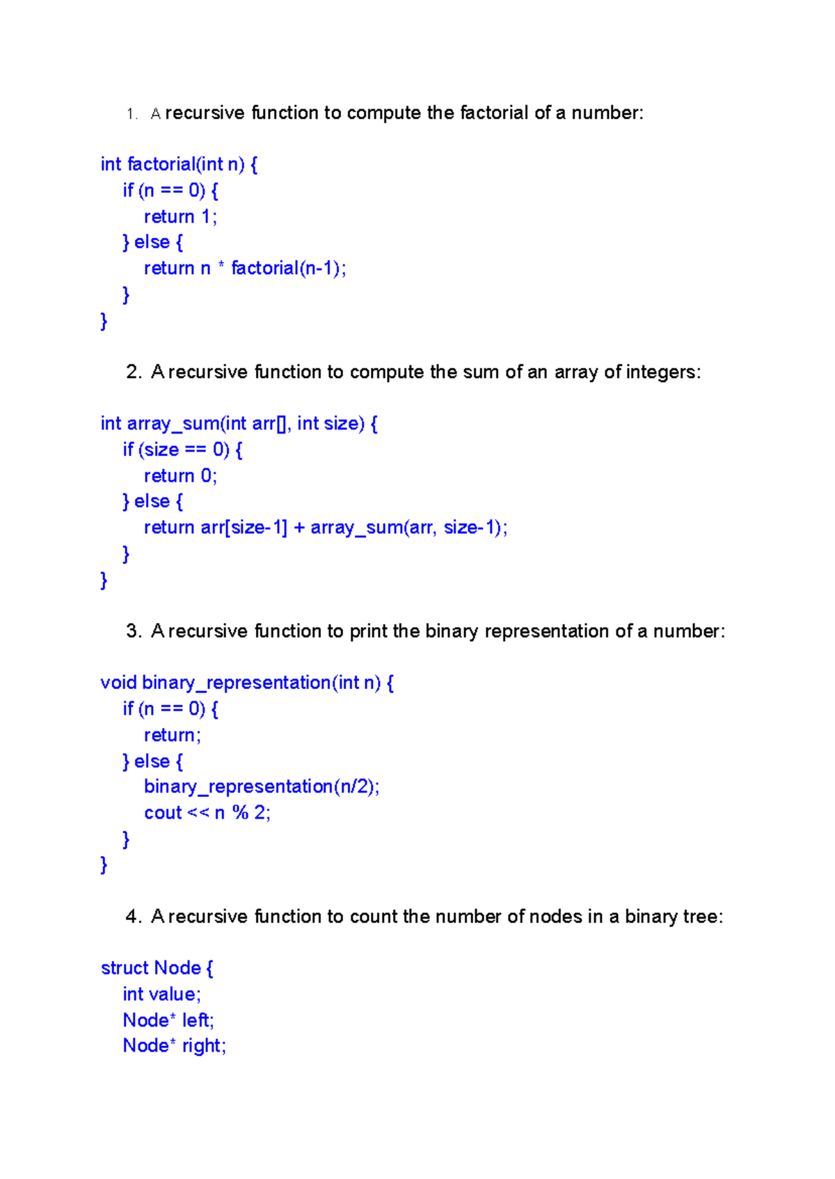Example Recursion statements C++ - A recursive function to compute the ...
