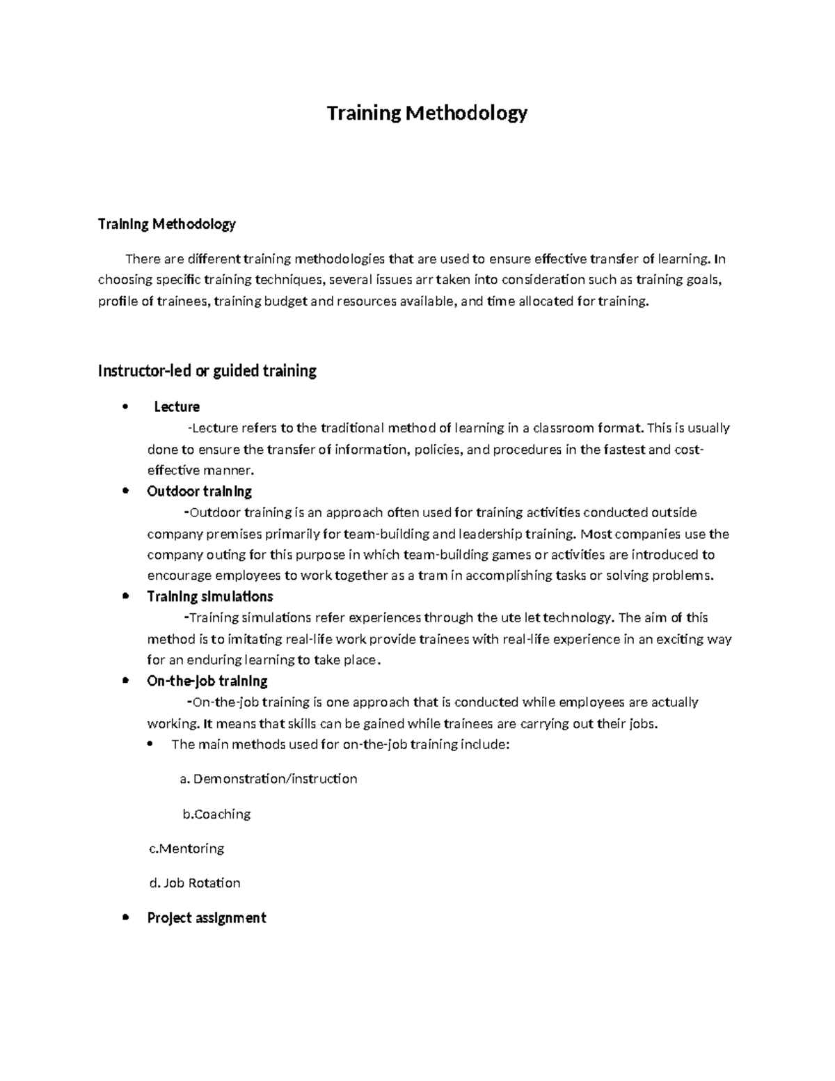 Training Methodology: Effective Techniques for Learning Transfer - Studocu