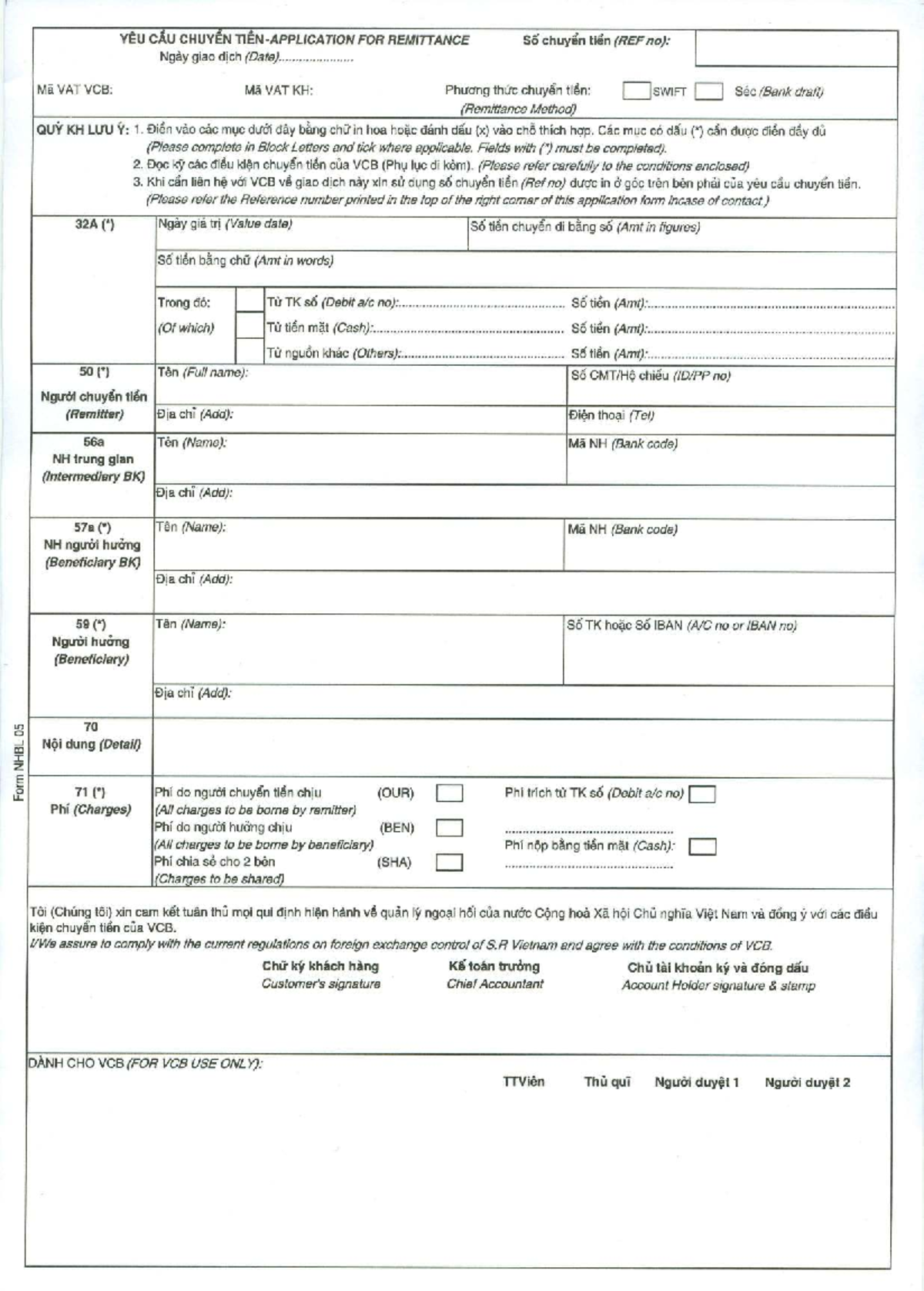 C5. Yêu Cầu Chuyển Tiền VCB - Remittance Application Form - Studocu