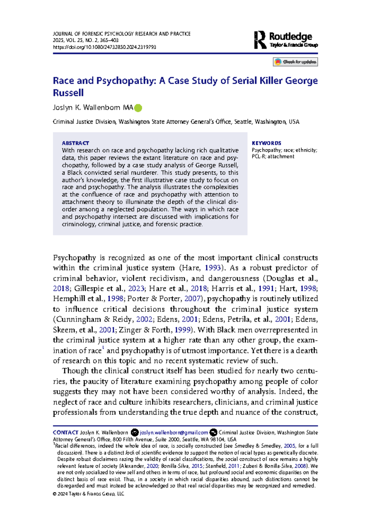Race and Psychopathy: Analyzing George Russell's Case Study in Forensic ...
