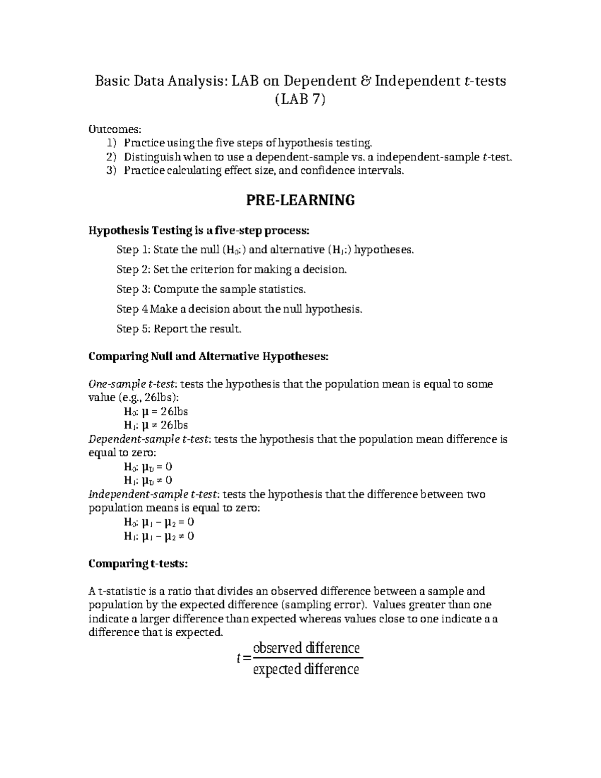 LAB 7: Hypothesis Testing and Data Analysis Techniques - Studocu