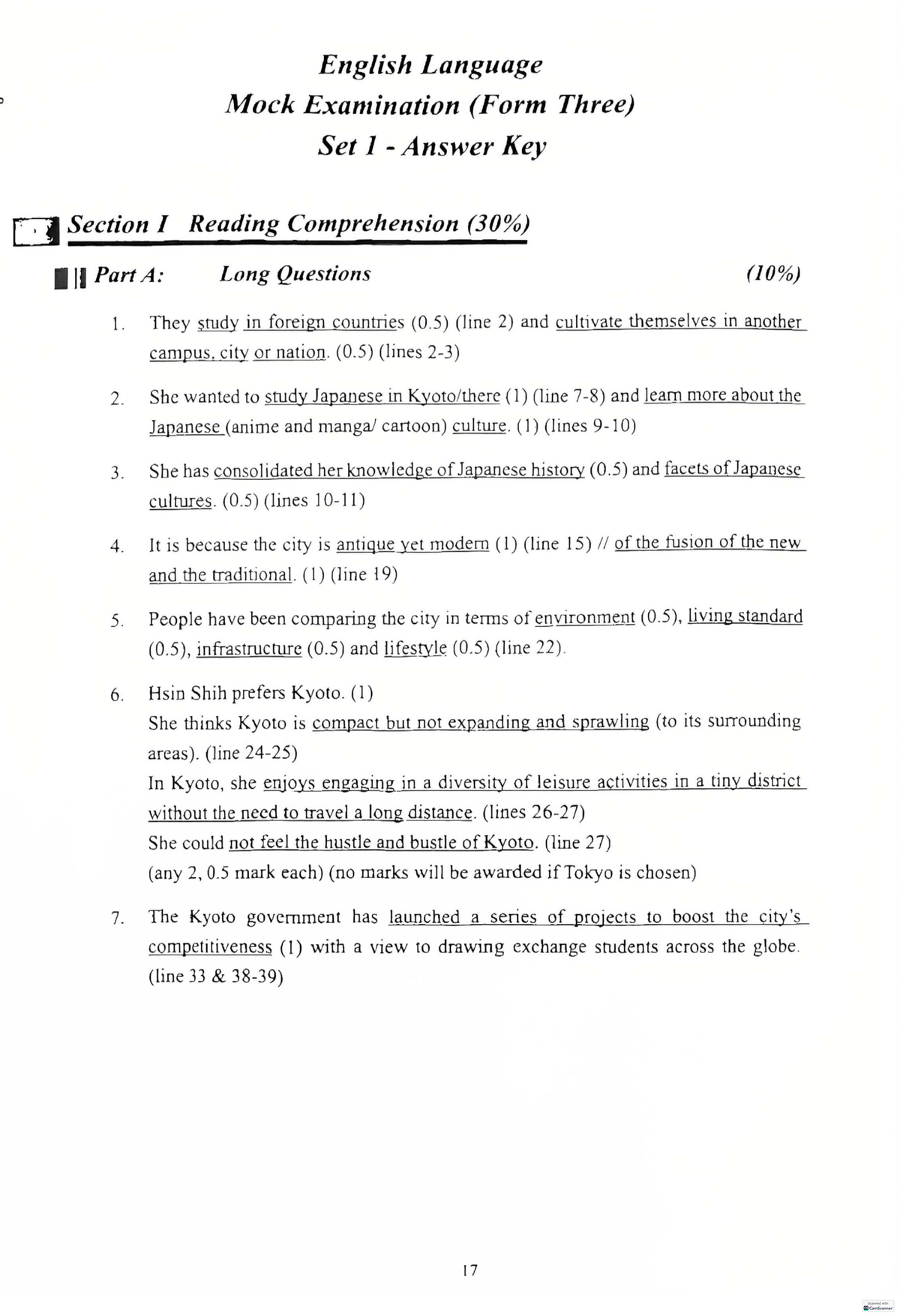 F3 English Mock Paper Set 1 Answer Key - Studocu