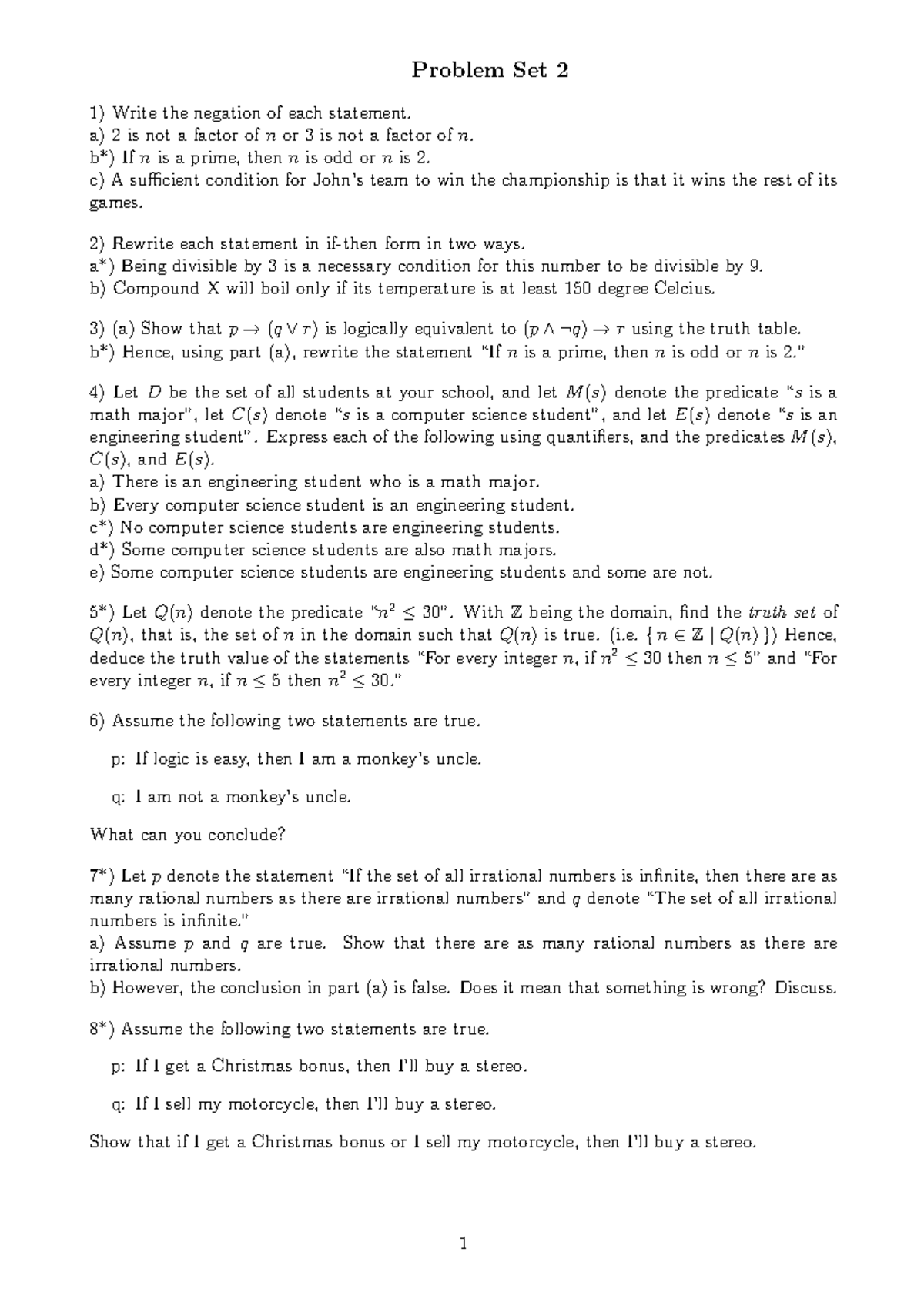 Problem Set 2 - Logic and Truth Tables Analysis - Studocu