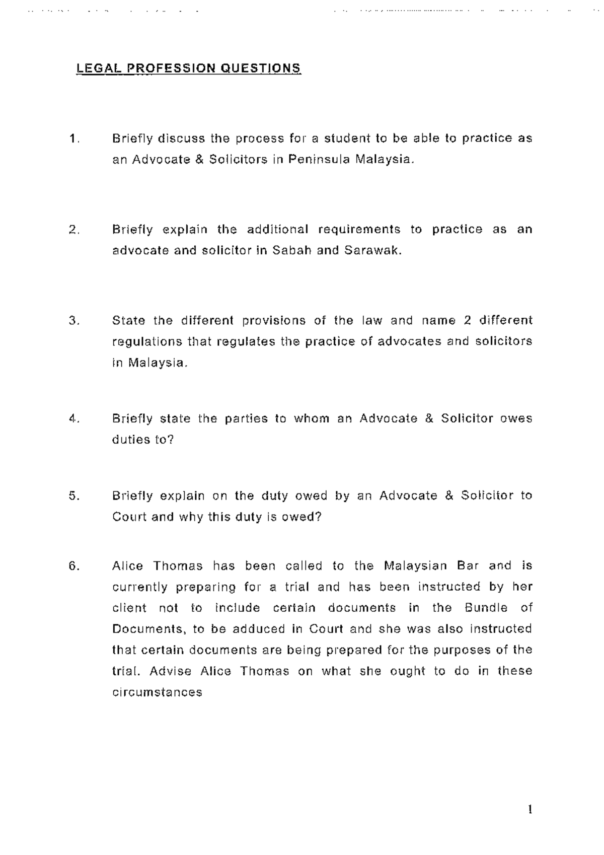 LEGAL PROFESSION Q&A: Duties & Regulations in Malaysia - Studocu