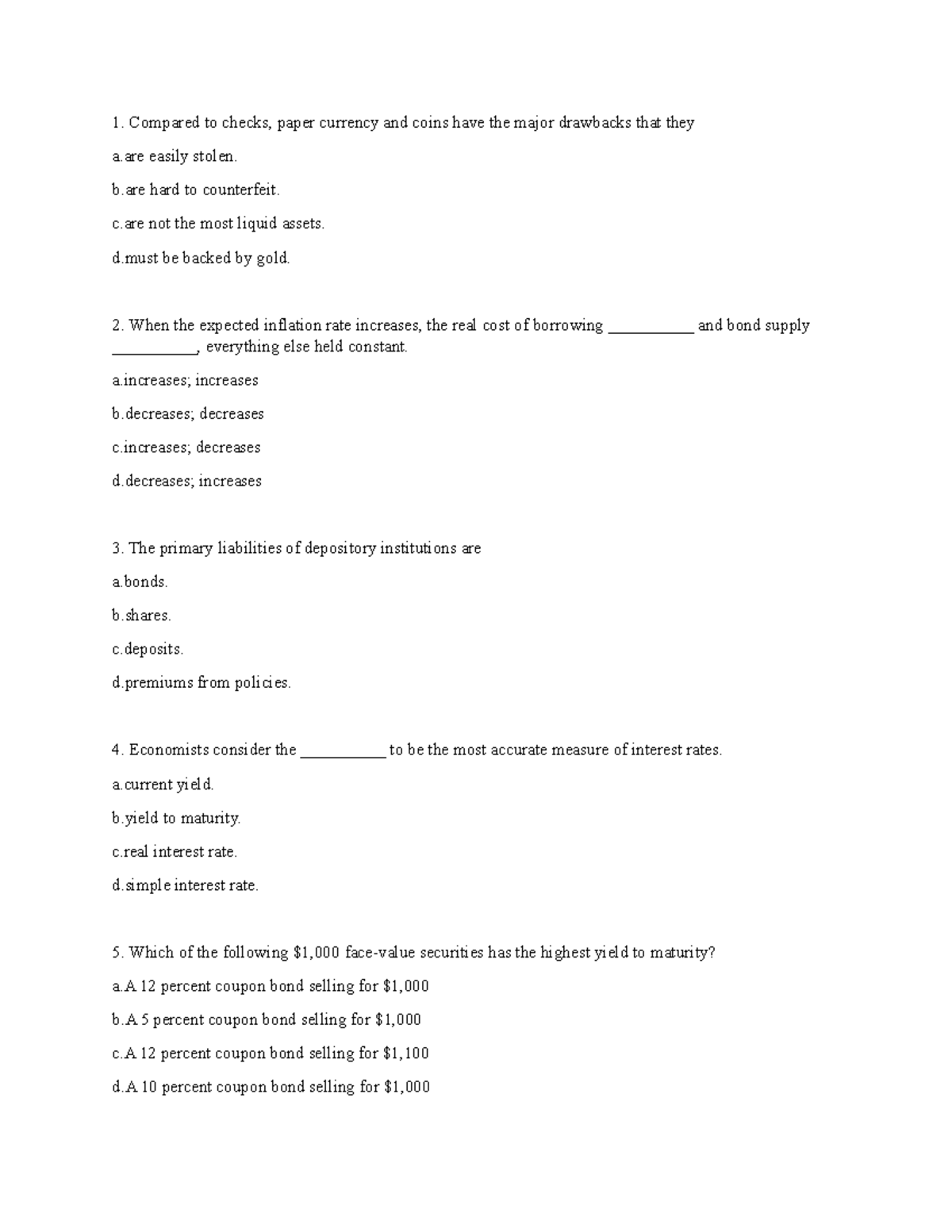 Lttctt Midterm 1: Key Concepts in Money and Banking - Studocu