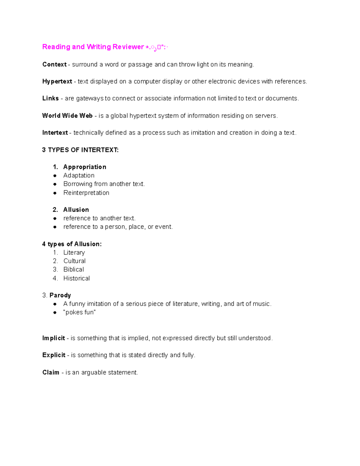 EAPP PR1 Review Notes: Key Concepts in Reading and Writing - Studocu