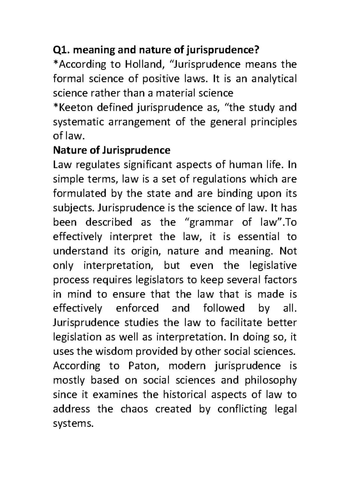 Jurisprudence Unit 1 - Comprehensive Law Notes for Exam Prep (KSLU ...