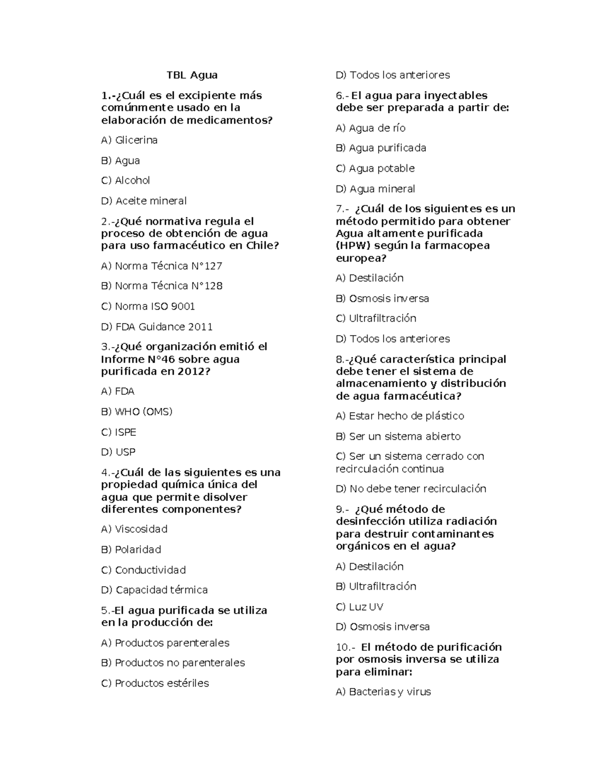 TBL Agua: Alternativas y Normativas en la Obtención de Agua Purificada - Document Preview
