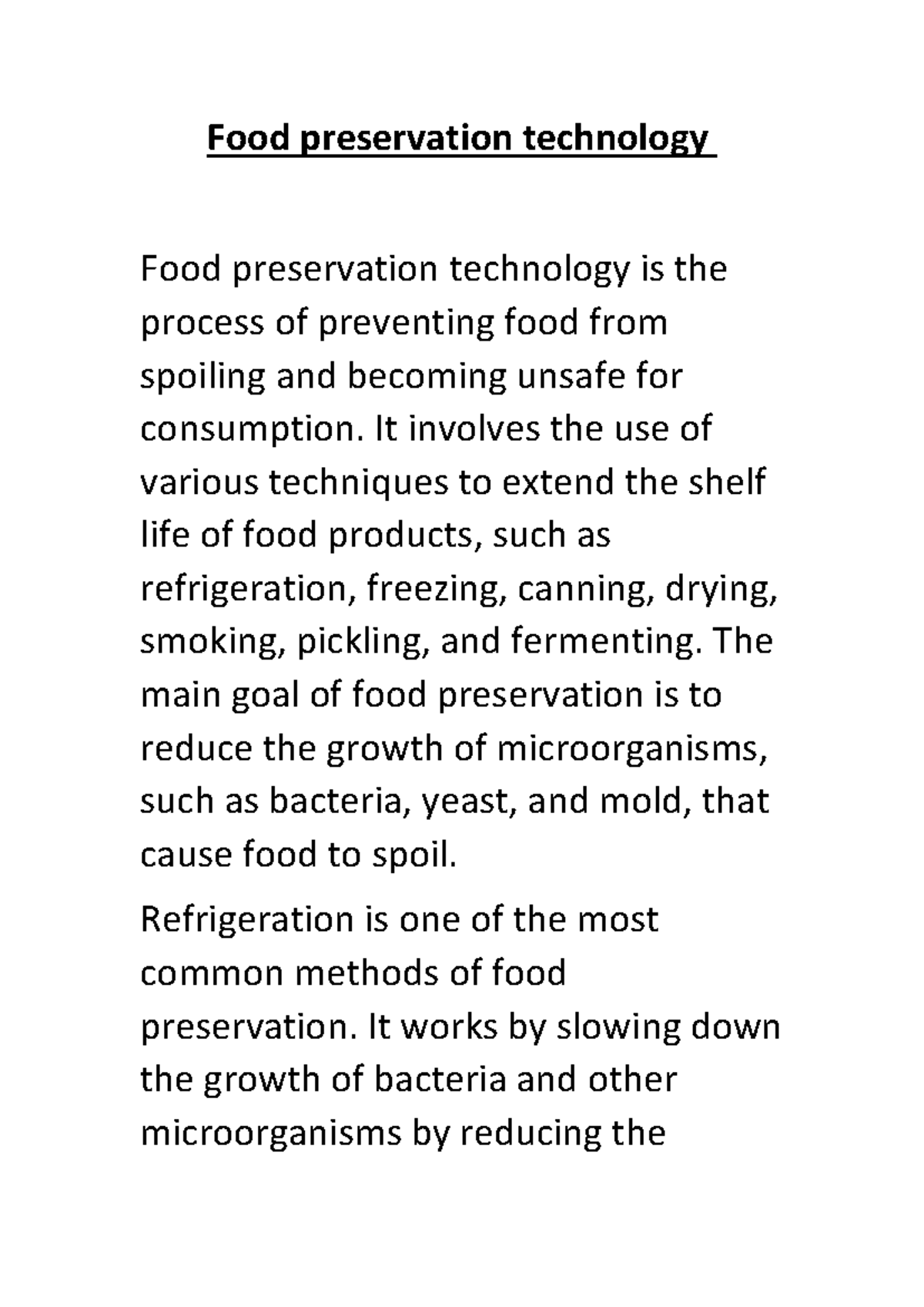 Food preservation technology - It involves the use of various ...