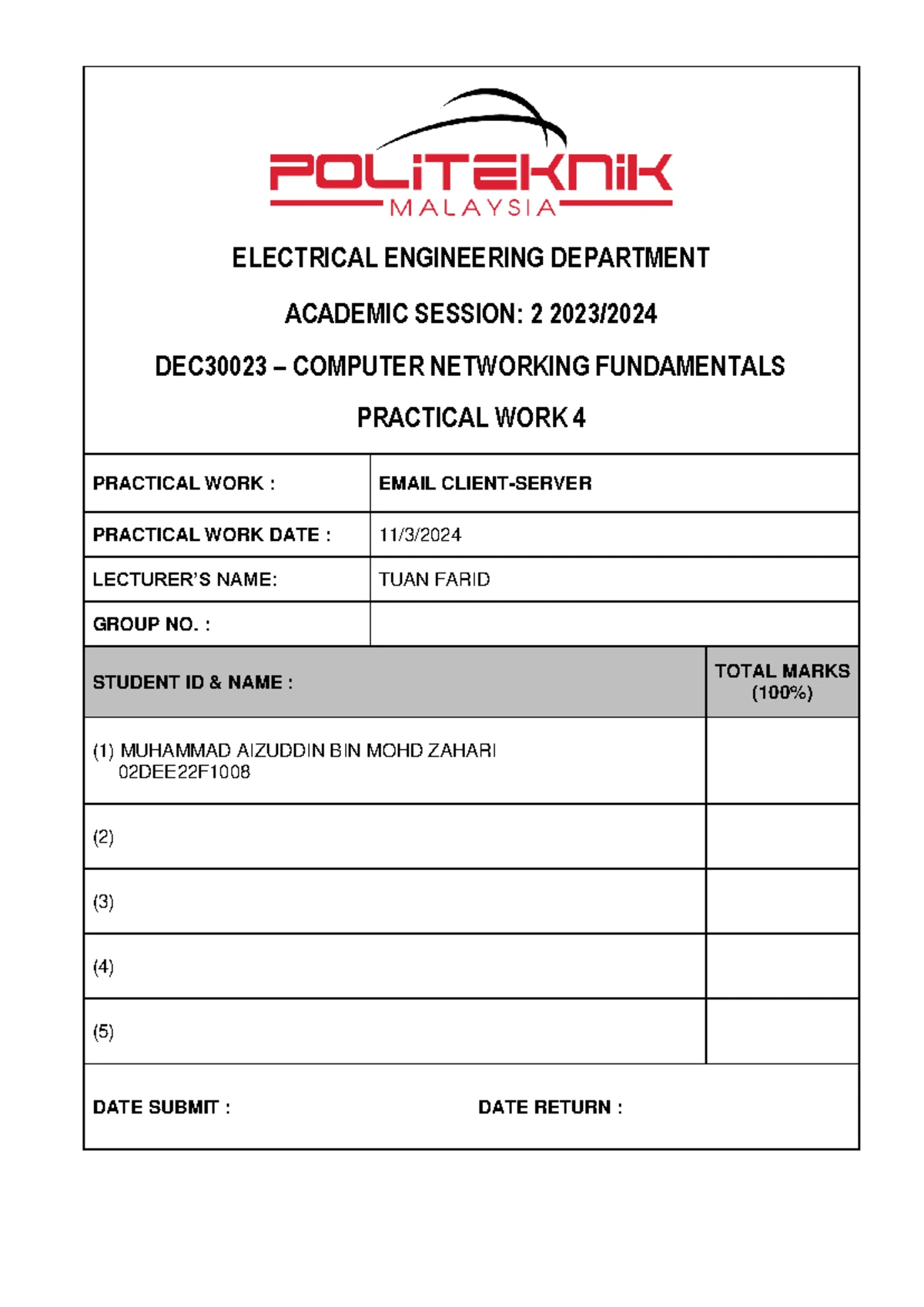 Report PW4 F1008 DIN - just help - ELECTRICAL ENGINEERING DEPARTMENT ...