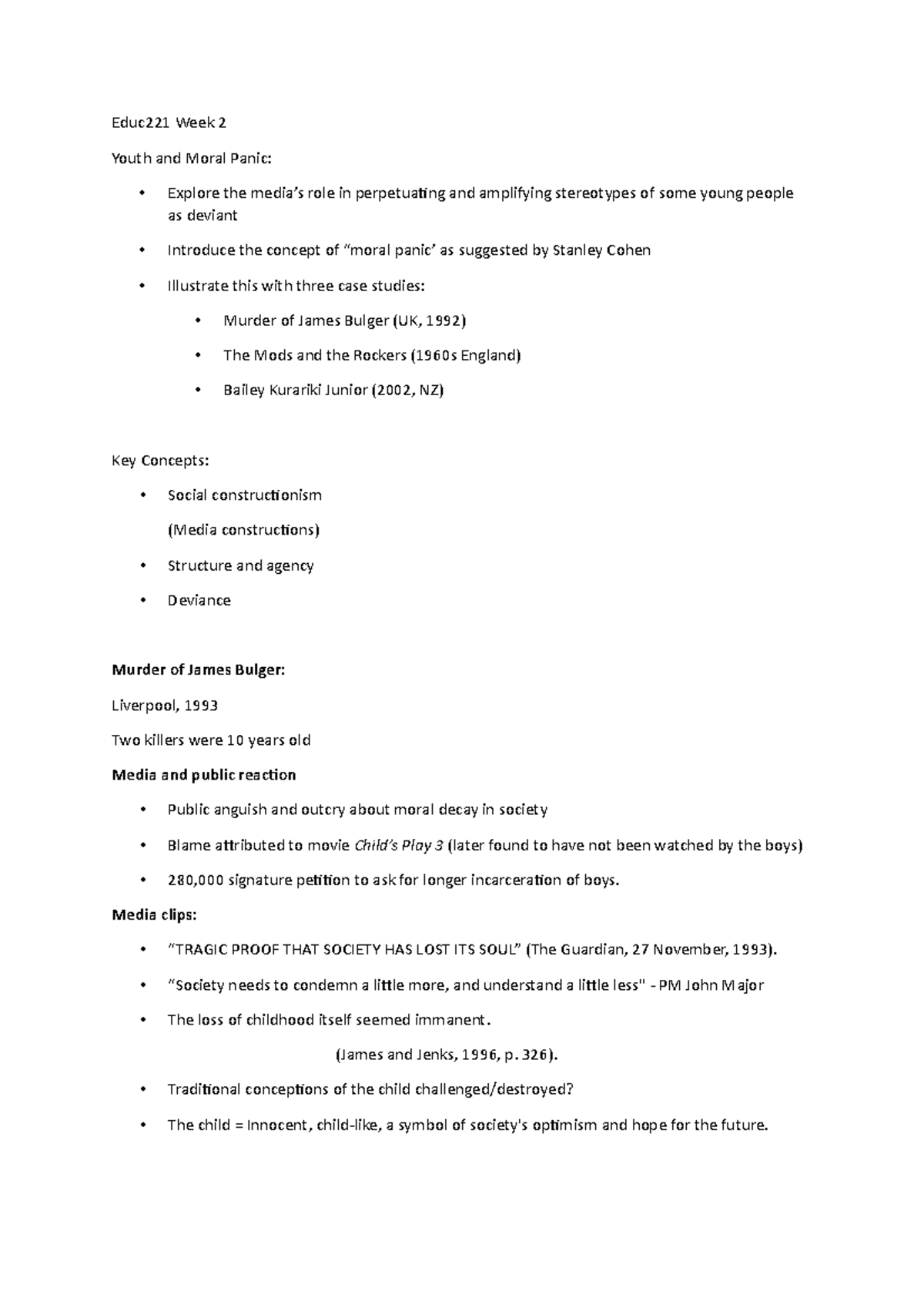 Educ 221 Week 2 - Lecture Notes on Youth and Moral Panic Analysis - Studocu
