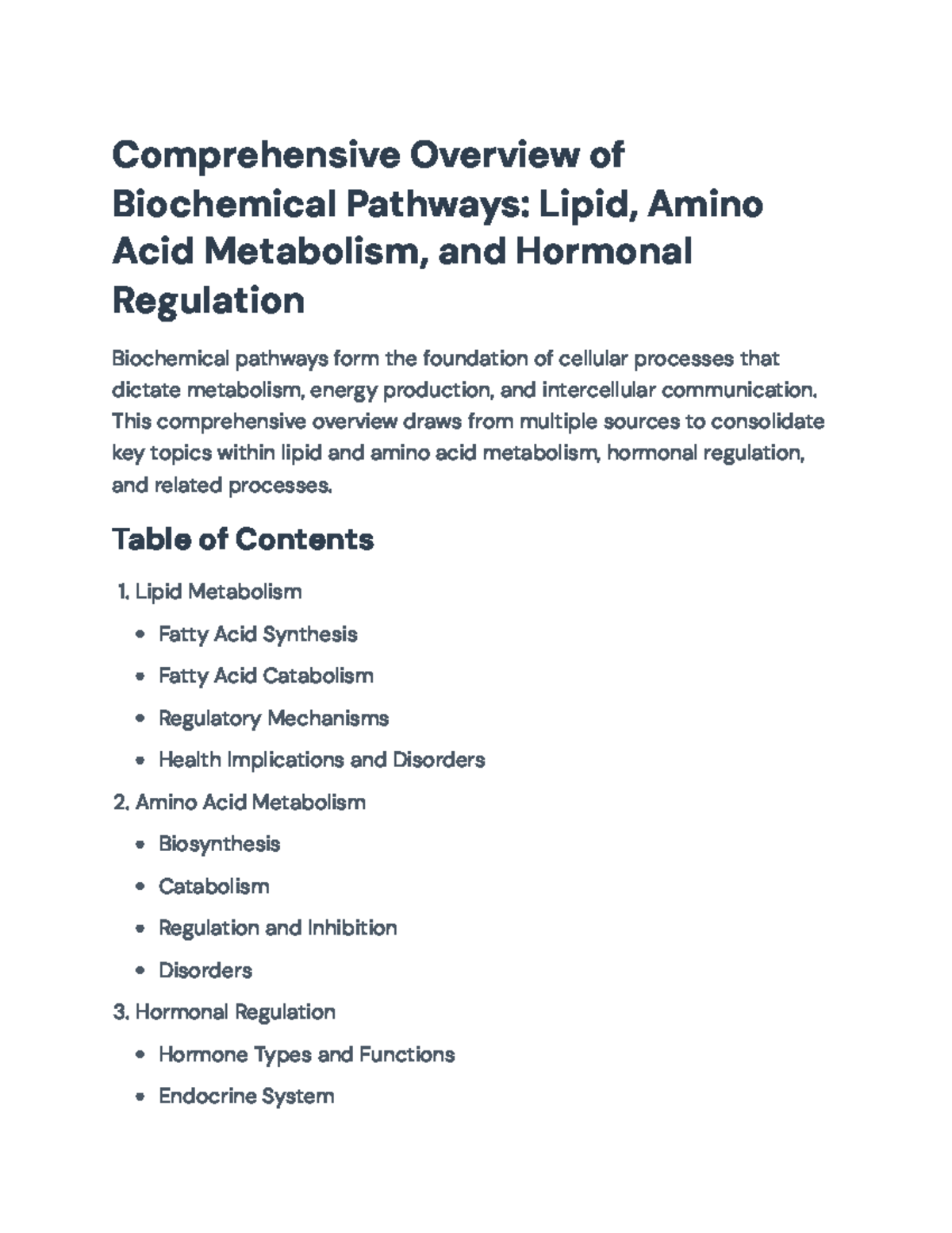 Comprehensive Overview of Biochemical Pathways: Lipid & Amino Acid ...
