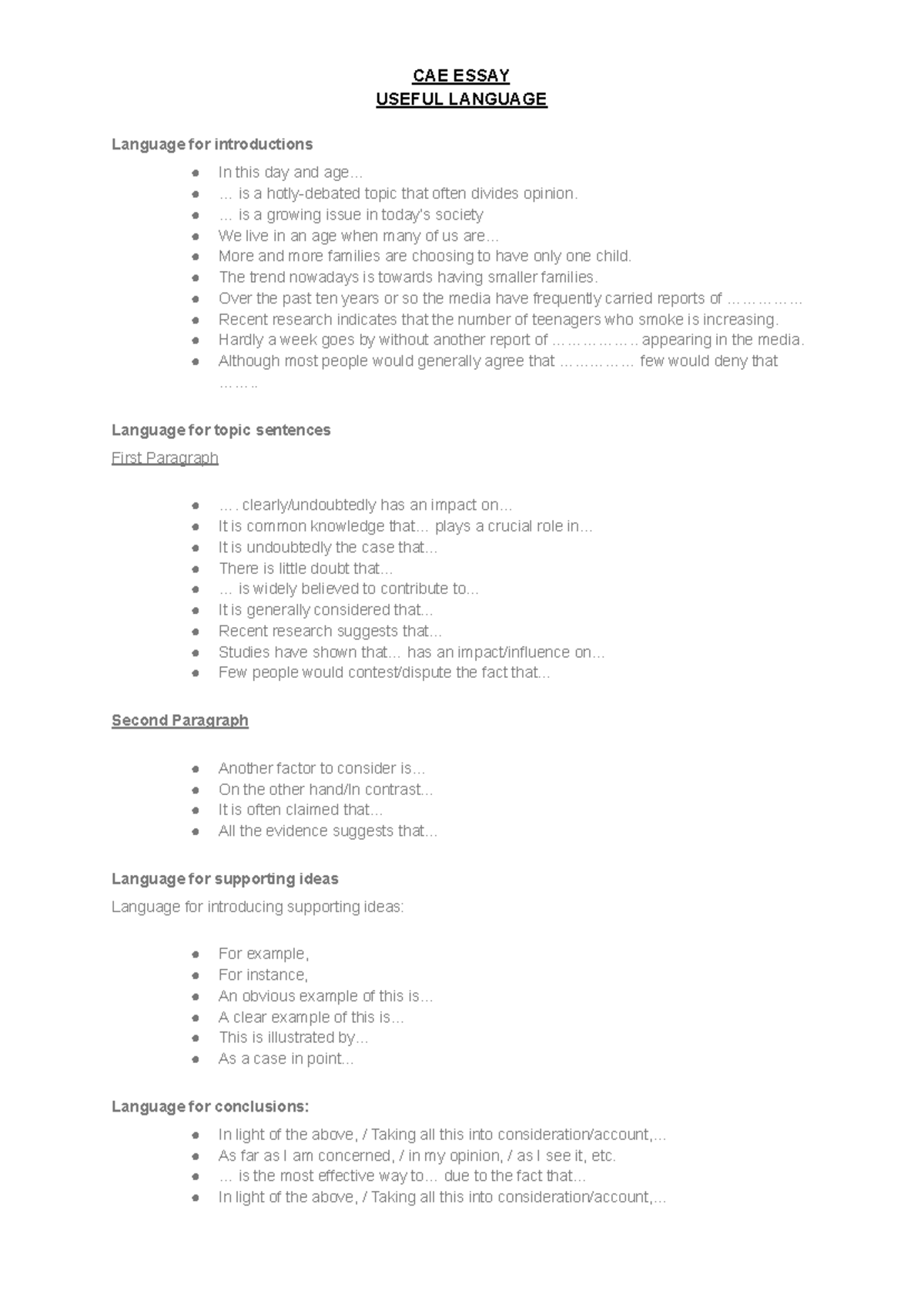 CAE Essay: Essential Language Tips for Effective Writing - Studocu