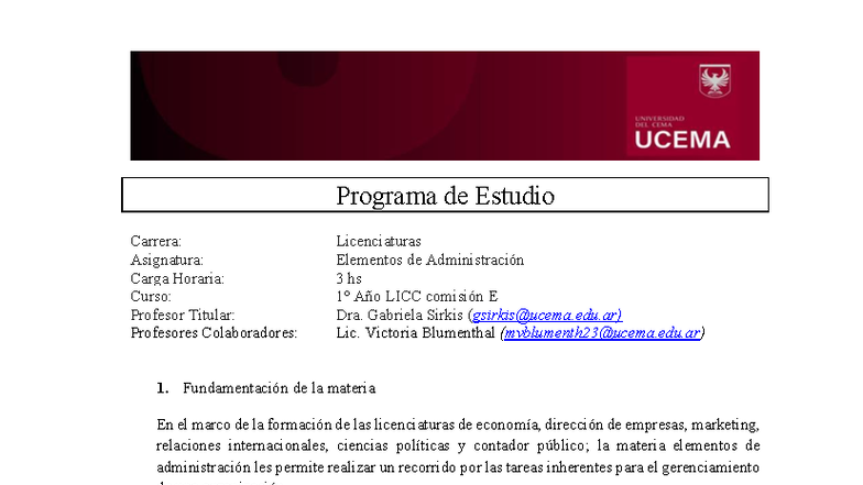 PLAN DE Estudios - Programa de la materia - Programa de Estudio Carrera ...
