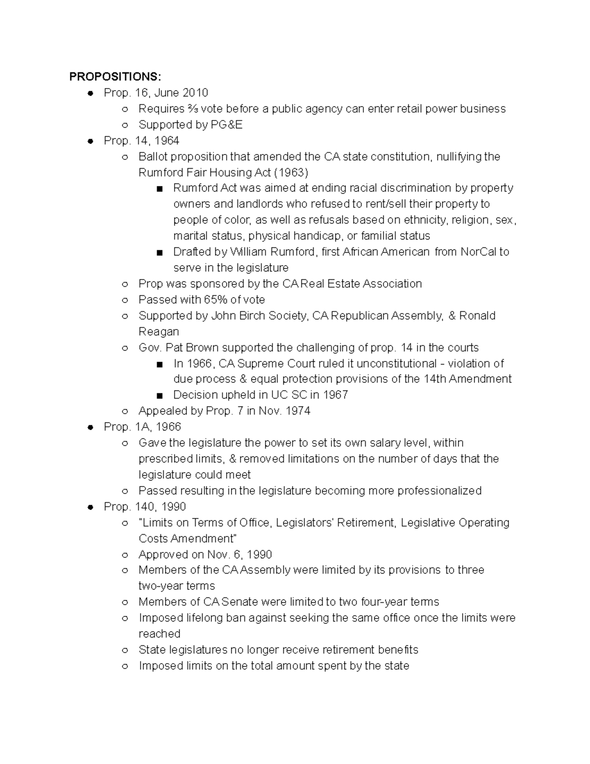 CA Propositions Overview: Key Initiatives & Legislative Changes - Studocu