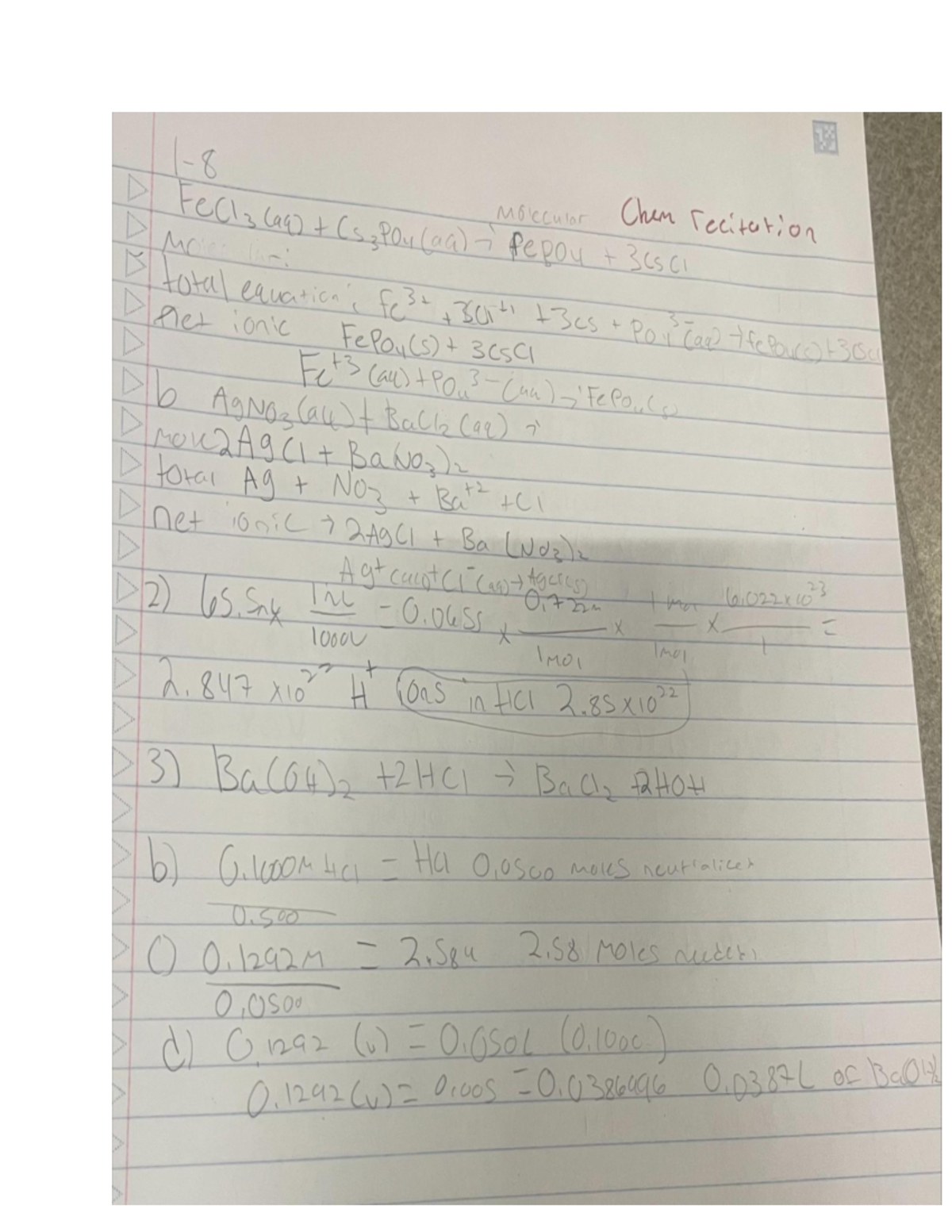 3CSCI Molecular Chemistry Recitation Notes and Total Ionic Equations ...