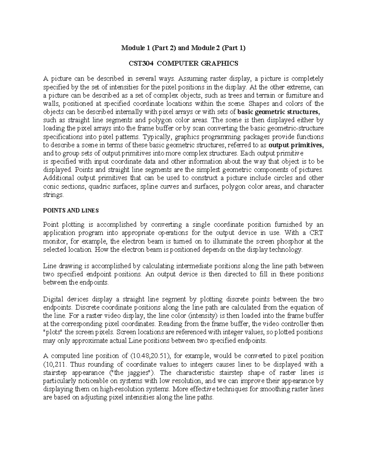 CST304 Computer Graphics: Module 1 & 2 Notes - Studocu