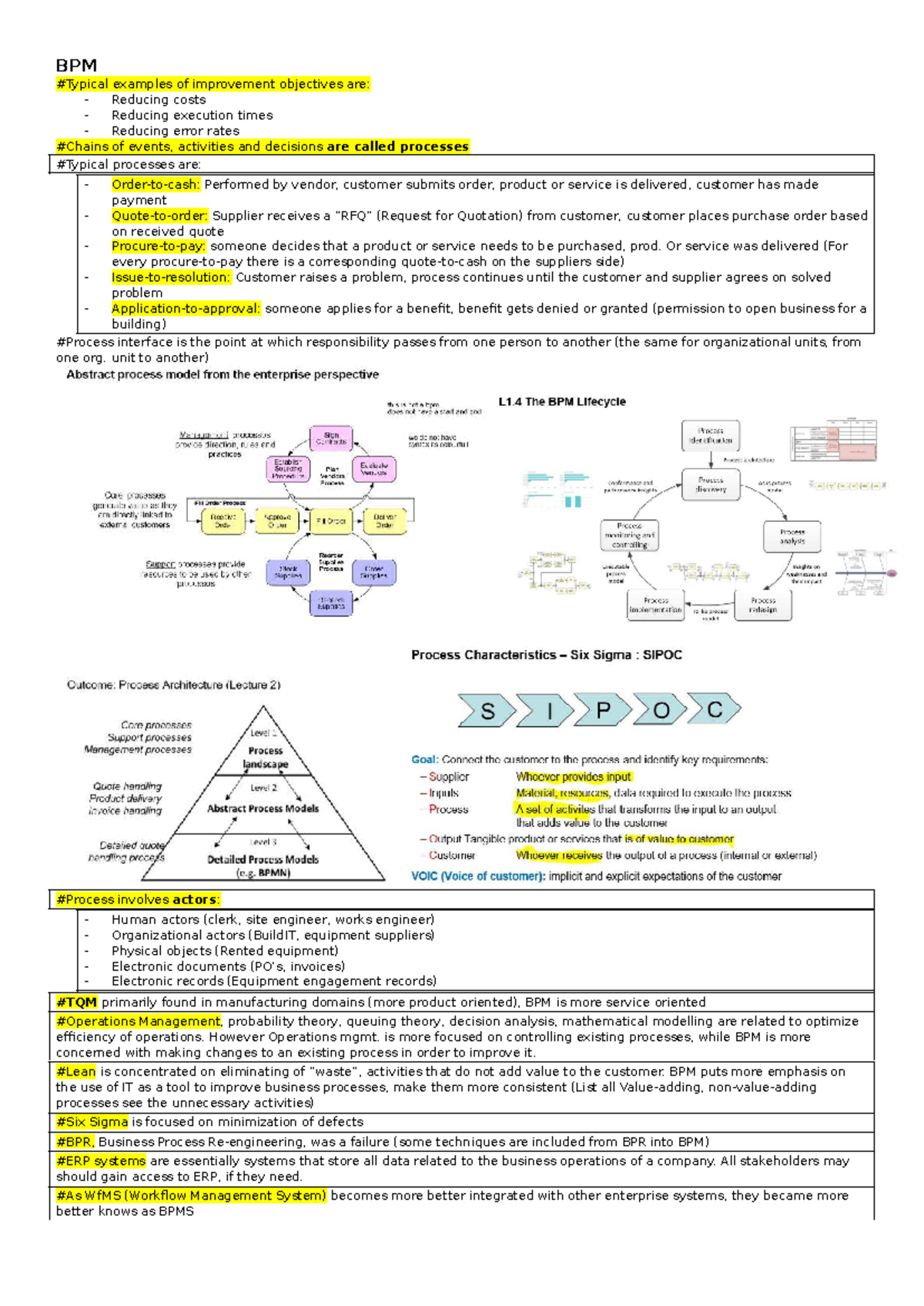 BPM 101: Definitive Cheatsheet for Process Improvement Objectives - Studocu