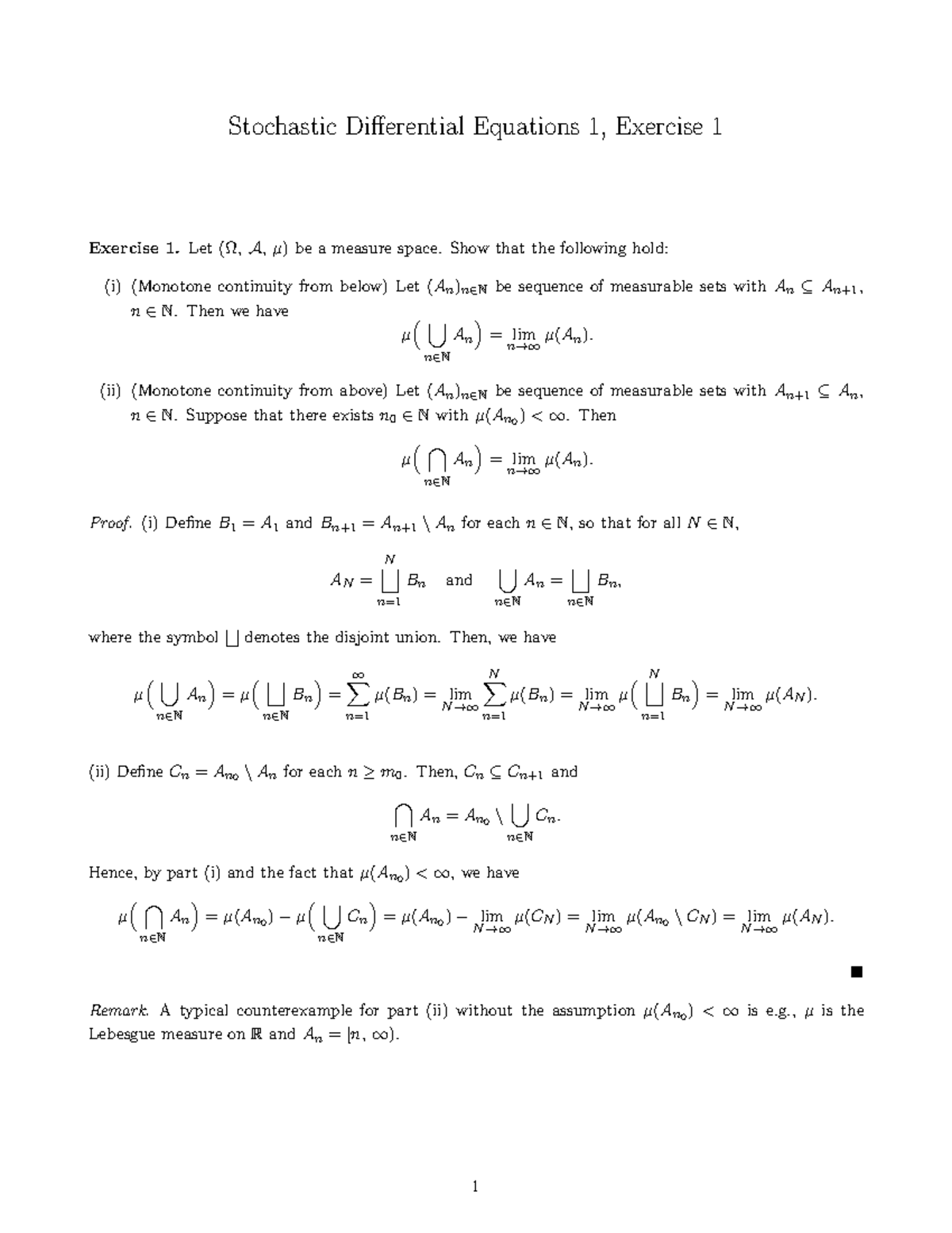 Stochastic Differential Equations 1 - Solutions to Homework Exercises ...