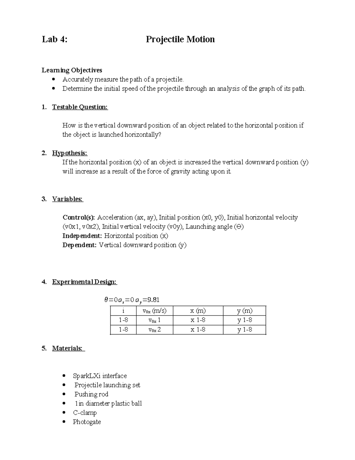 Projectile Motion Lab: Investigating Horizontal Launch Dynamics - Studocu