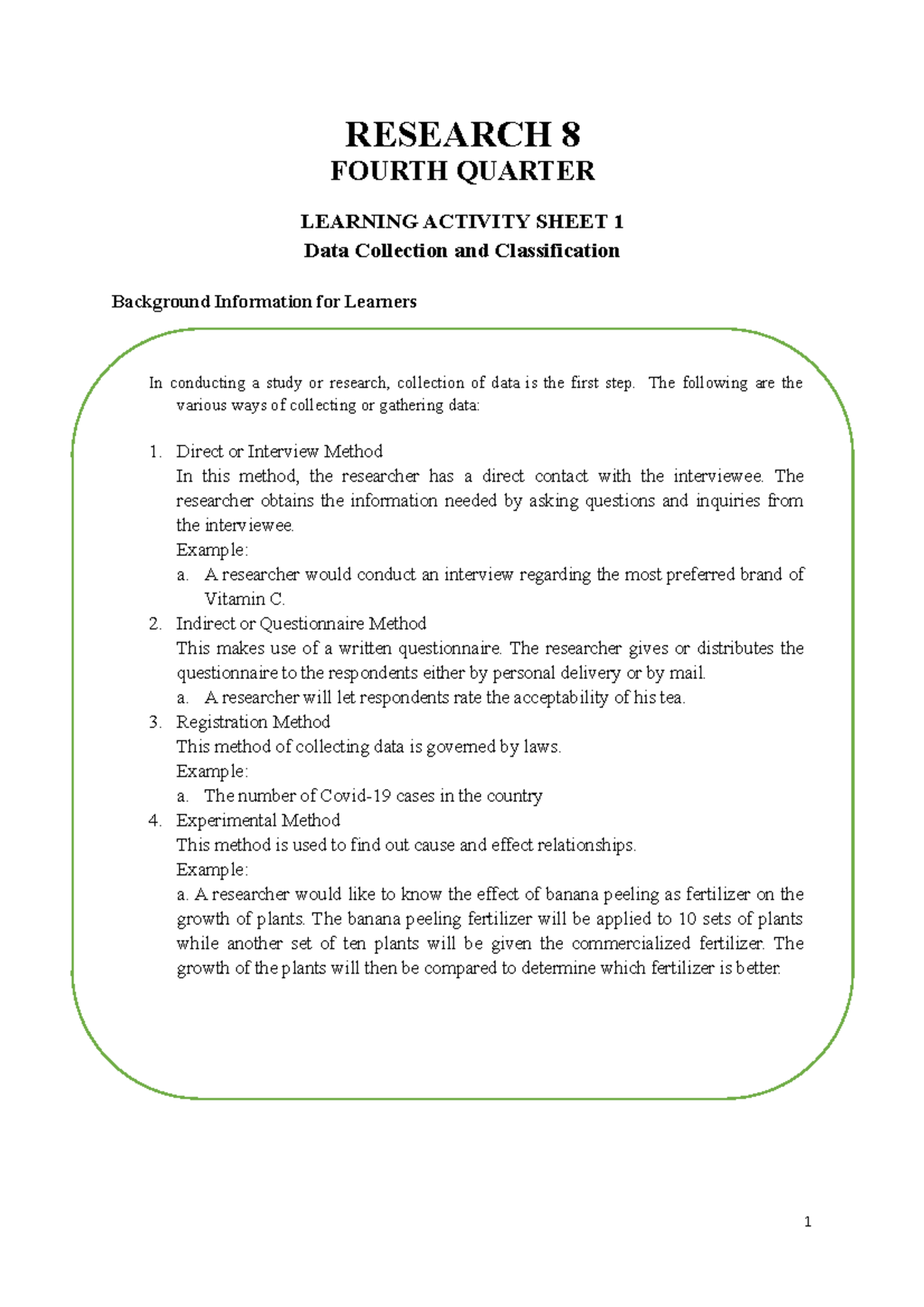 Q4-LAS 1 - Understanding Data Collection & Classification Methods - Studocu
