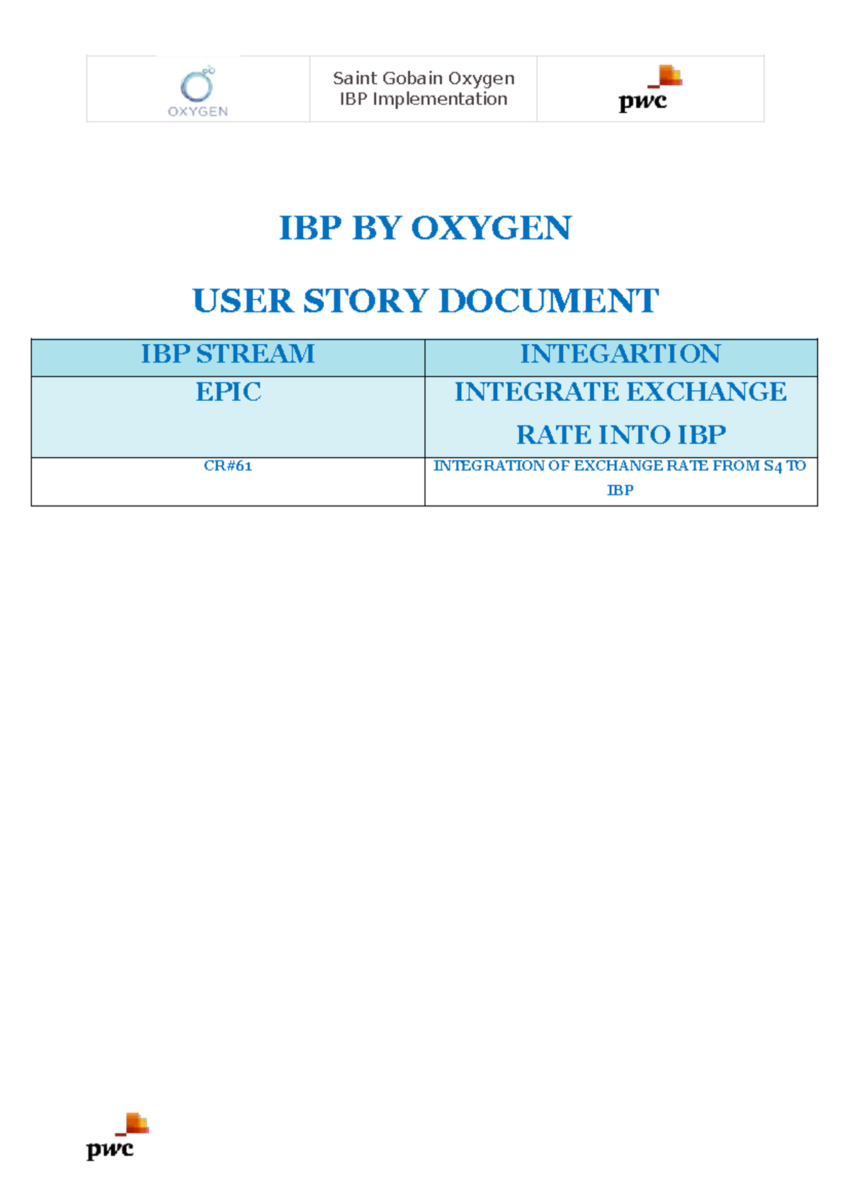 IBP OXYGEN USER STORY: Integration of Exchange Rate from S4 to IBP ...