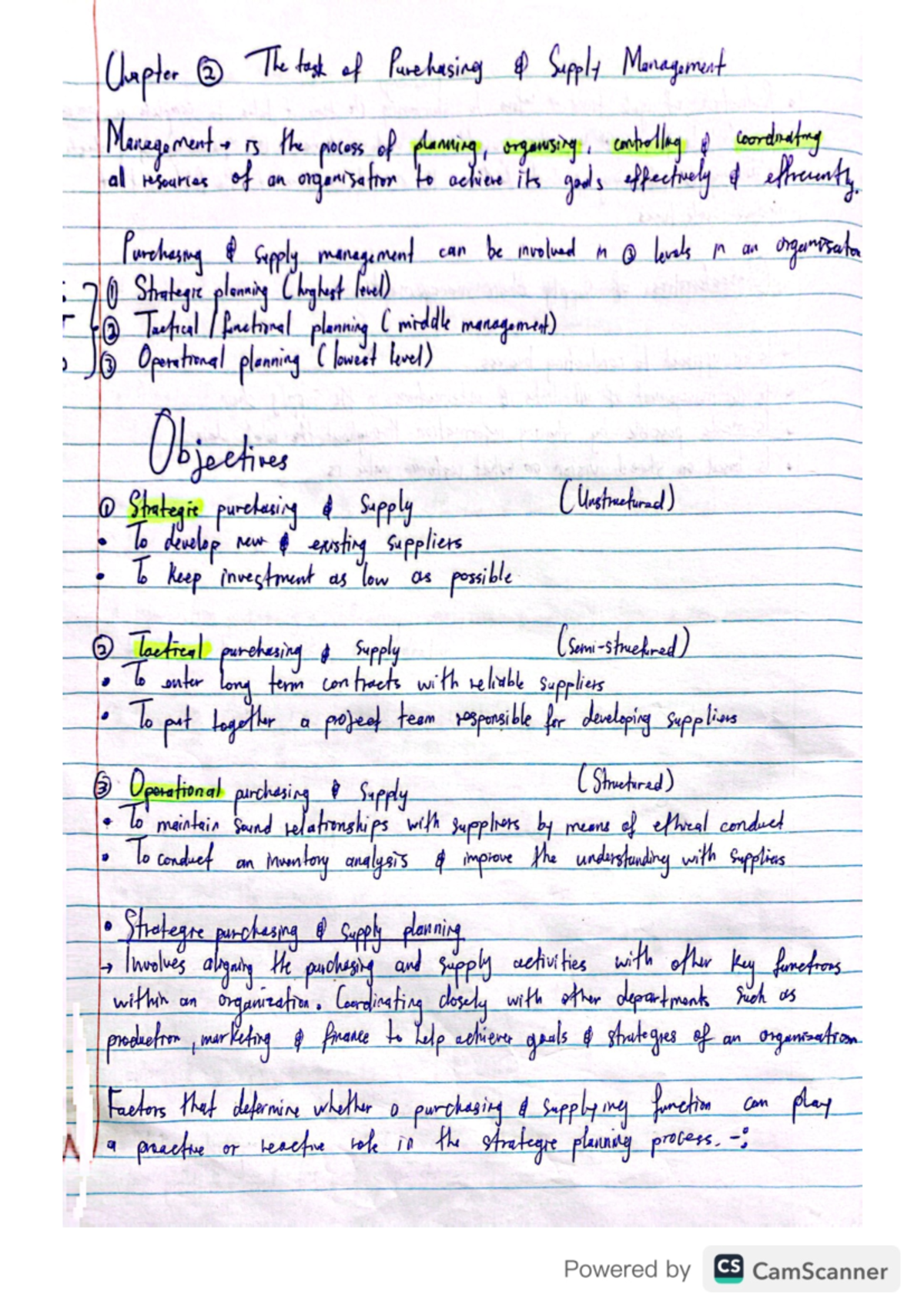 OBS 216 chapter 2 - notes - Chapter 2 The task of Purchasing Supply ...