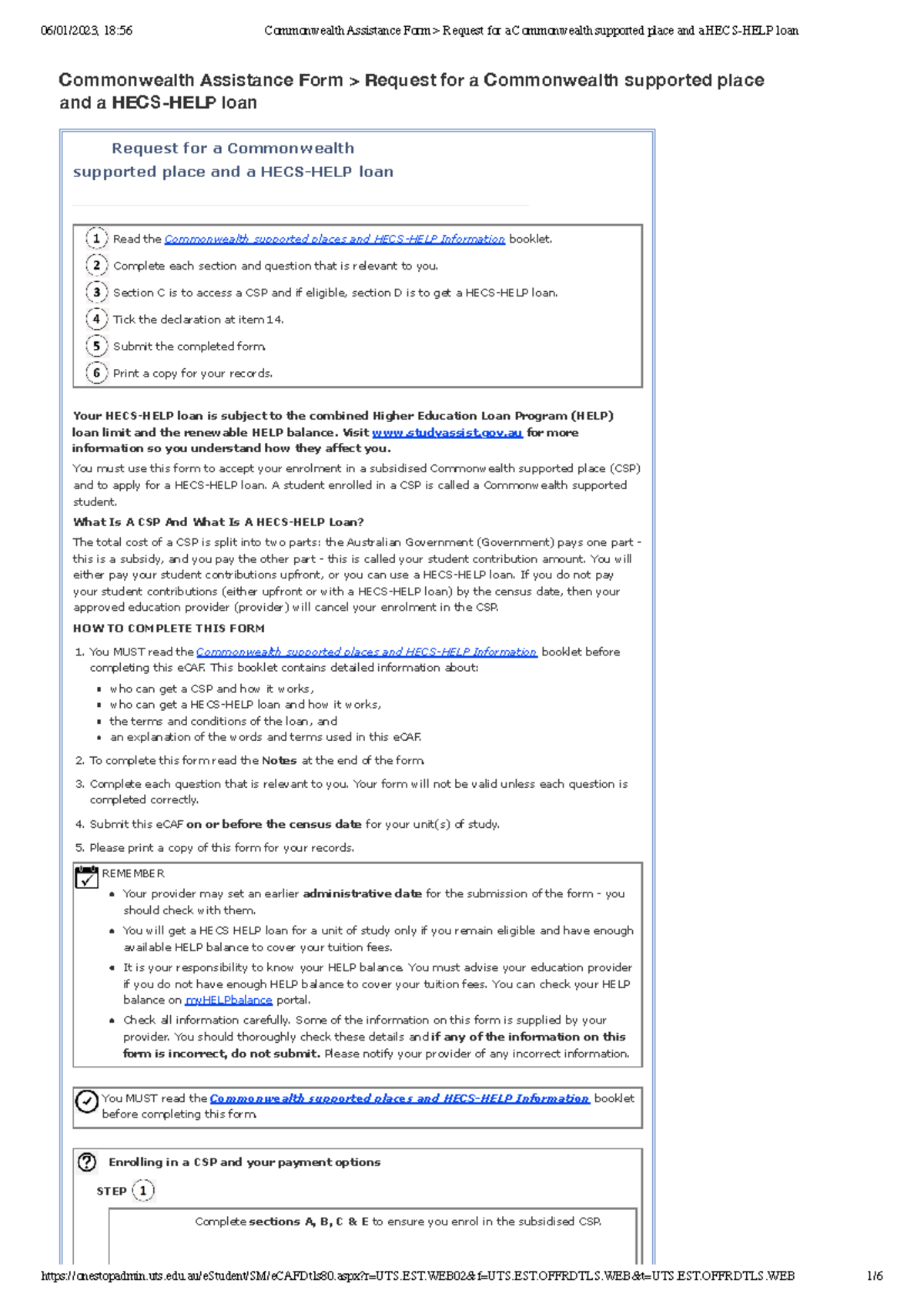 Request for CSP and HECS-HELP Loan - Commonwealth Assistance Form - Studocu