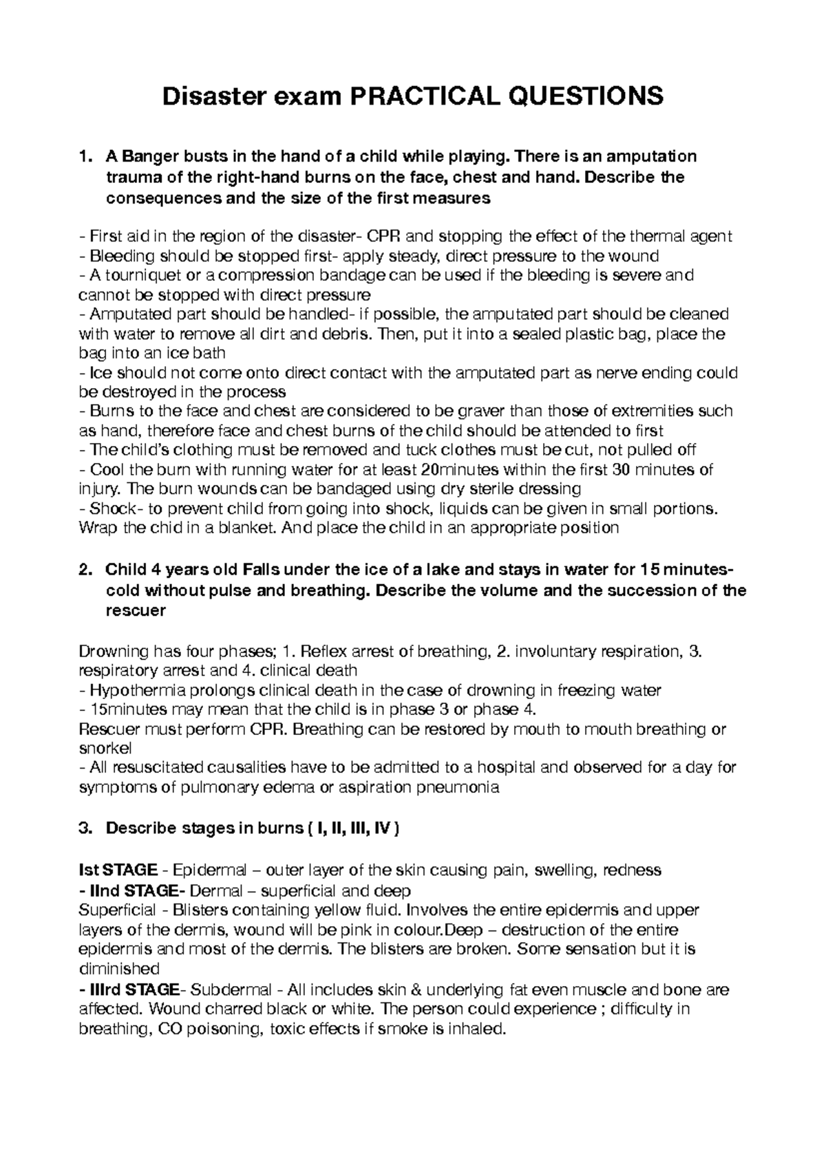Disaster Management Practical Exam Questions and First Aid Scenarios ...