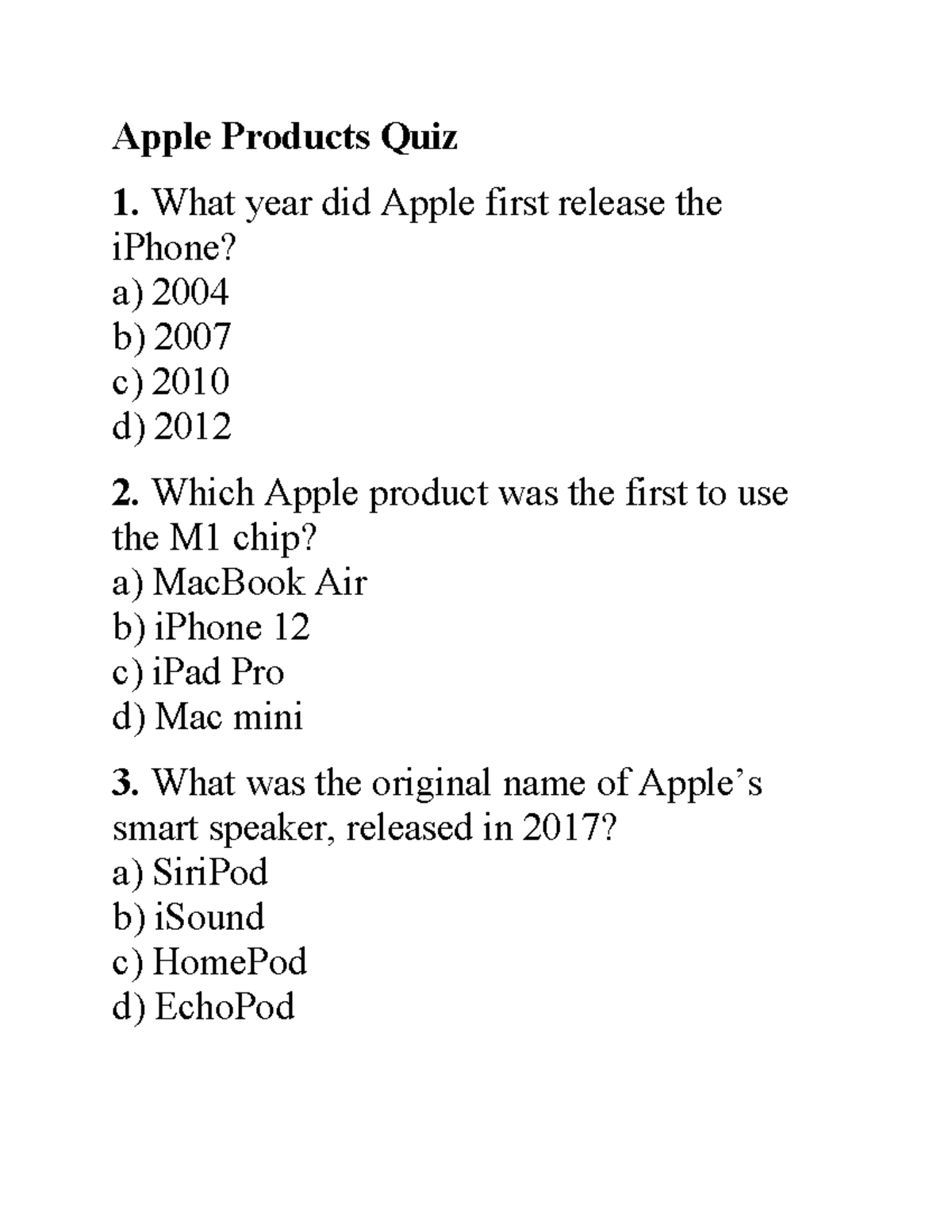 Apple Products Quiz - computer - Apple Products Quiz What year did ...