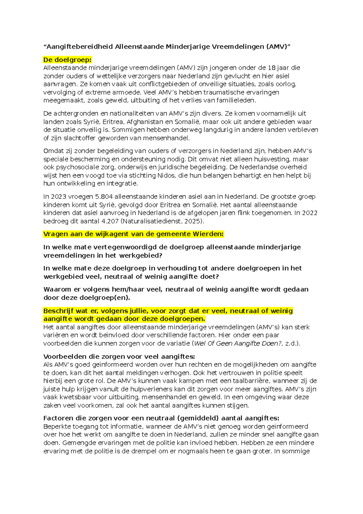 Aangiftebereidheid van Alleenstaande Minderjarige Vreemdelingen (AMV ...