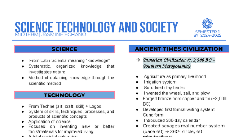 SCI 101: Science, Technology, and Society Overview - Semester 1 - Studocu