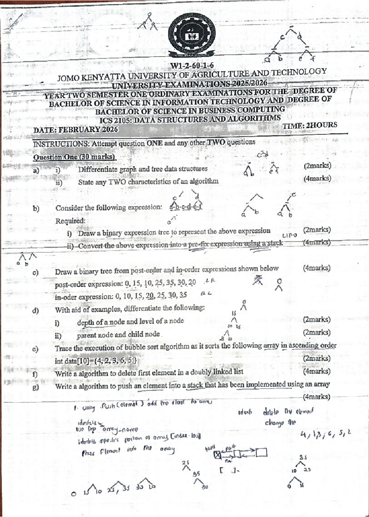 ICS 2105: Data Structures and Algorithms Exam Notes - Studocu
