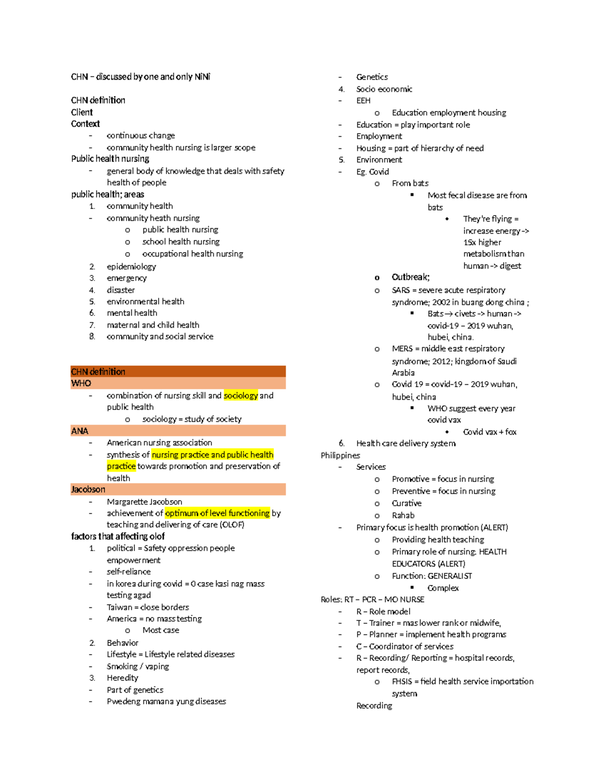 CHN 101 - Comprehensive Notes on Community Health Nursing - Studocu