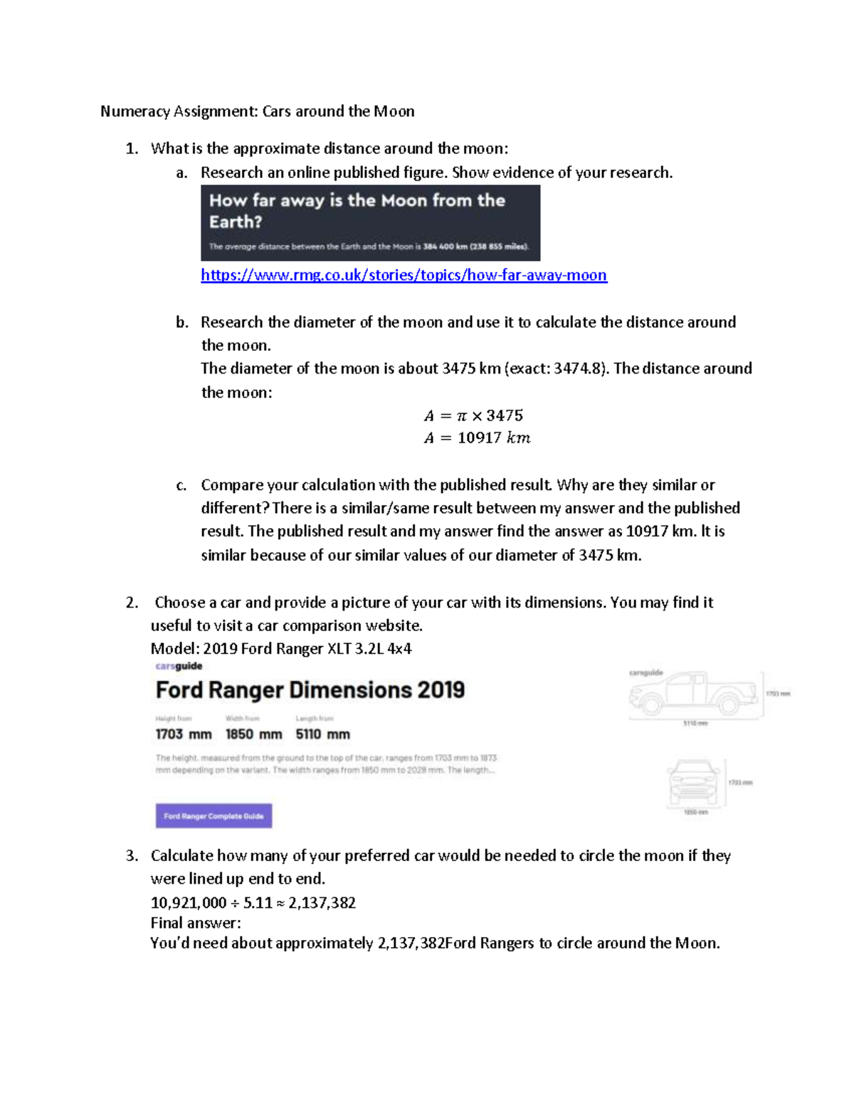 Numeracy 0101 - Assignment: Cars Around the Moon Analysis - Studocu