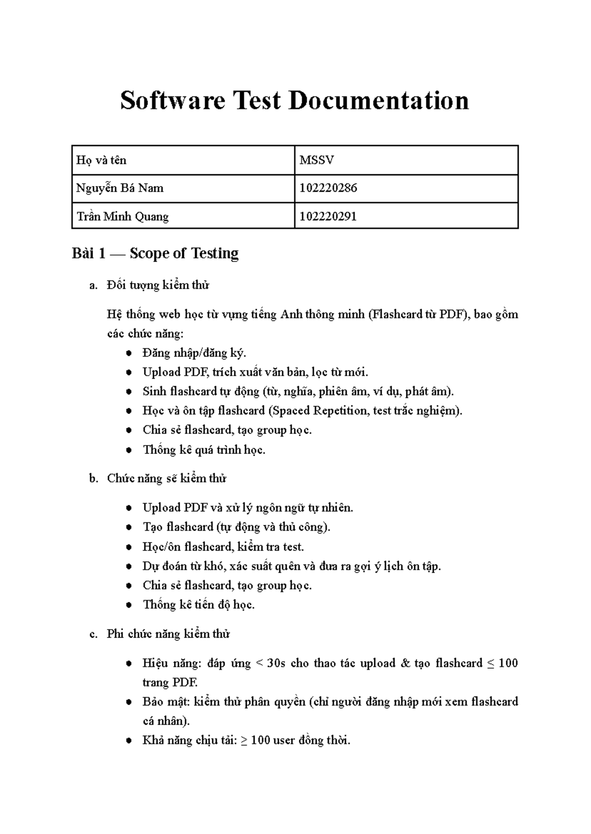 Software Testing Documentation for Web Flashcard System - Bài 1 & 2 ...
