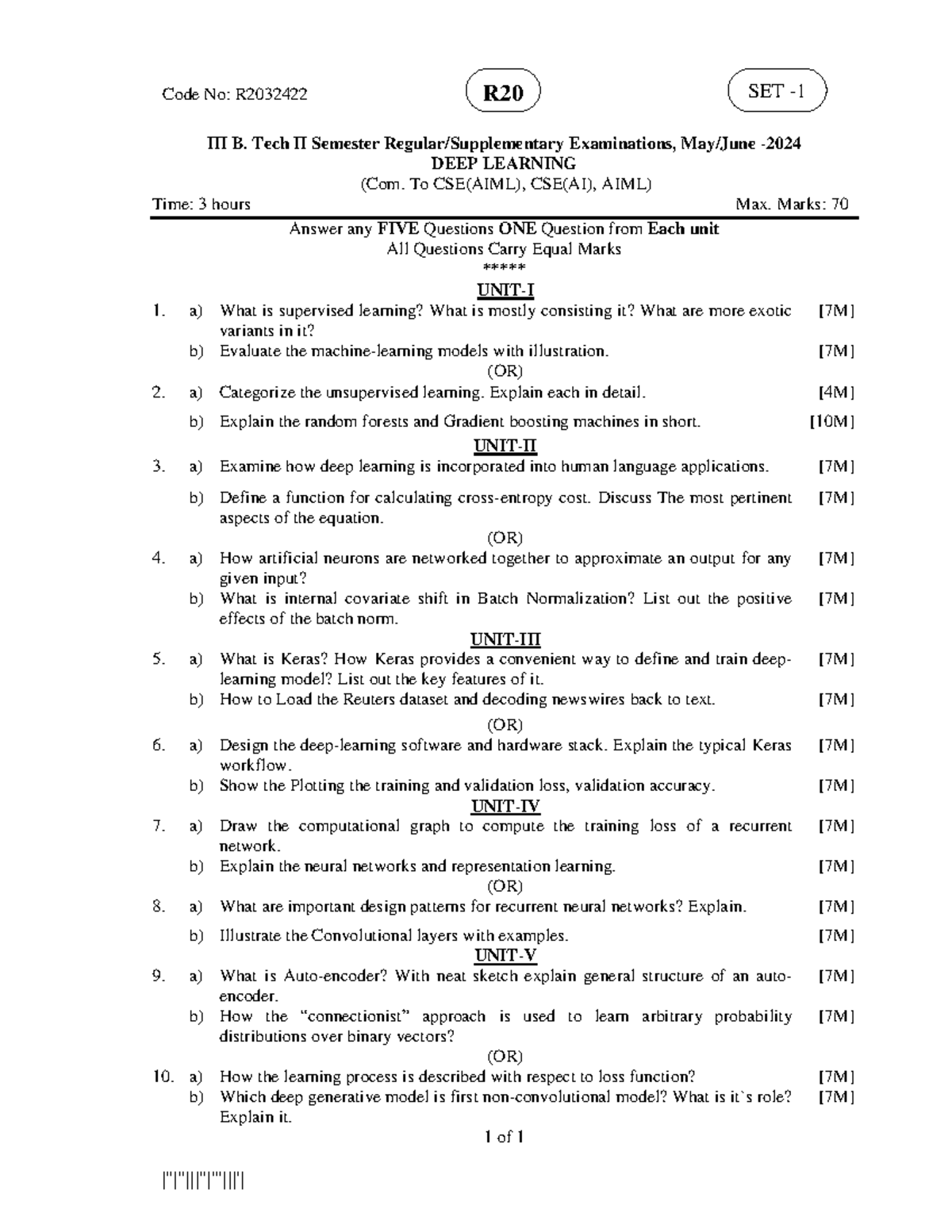 DEEP LEARNING - III B. Tech II Semester May 2024 Exam Paper - Studocu