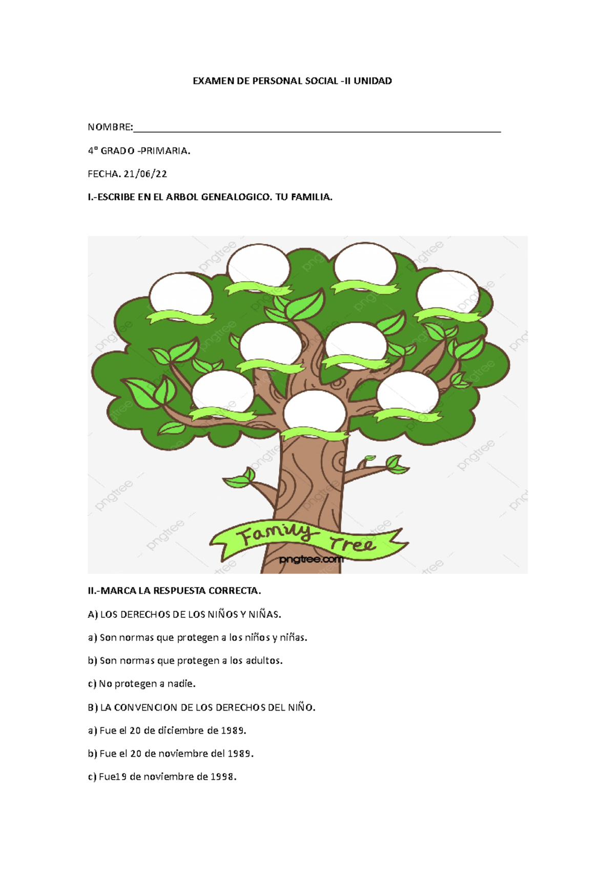 Examen de Personal Social - 4° Grado Primaria, II Unidad - Studocu