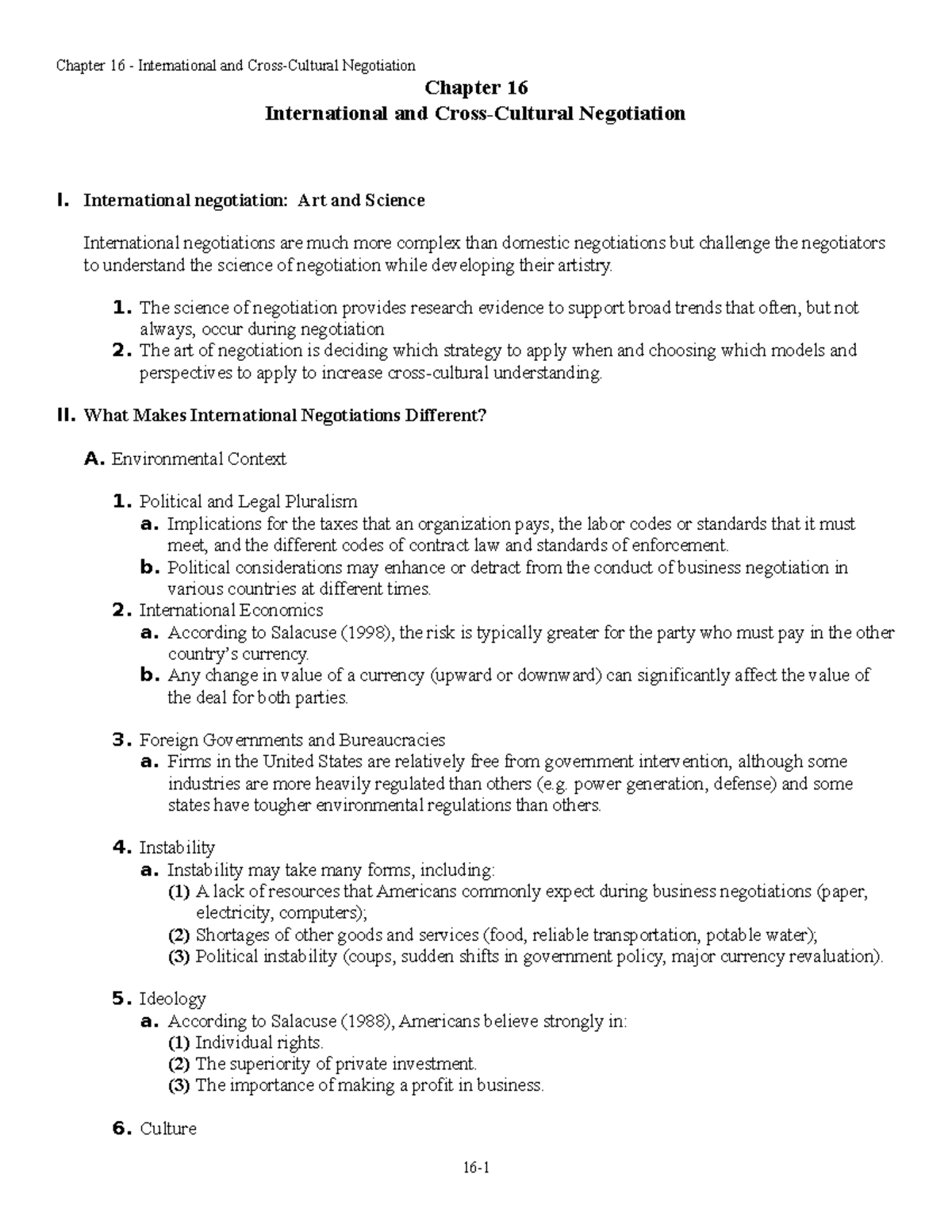 Ch 16 International and Cross Cultural Negotiation - International ...