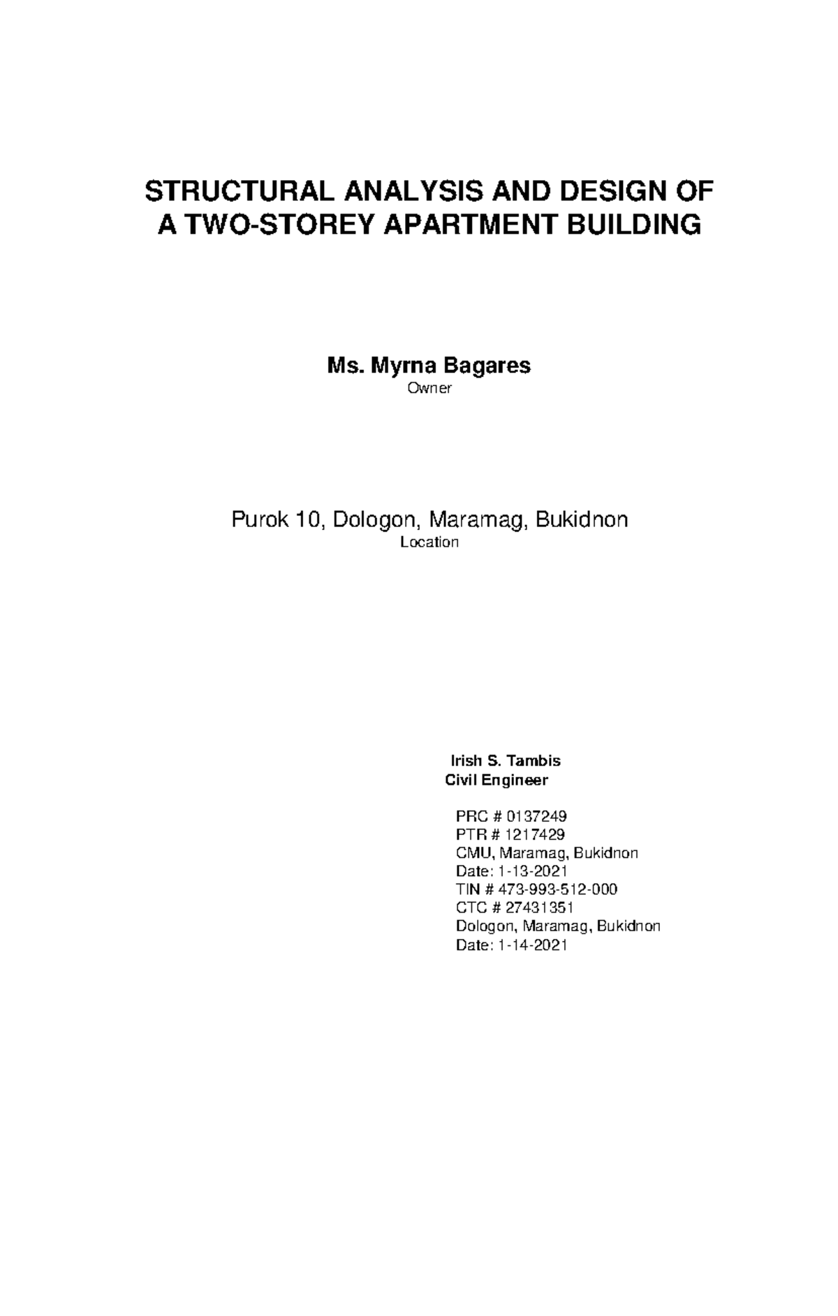 Structural Analysis & Design of a 2-Storey Apartment Bldg (Engg) - Studocu