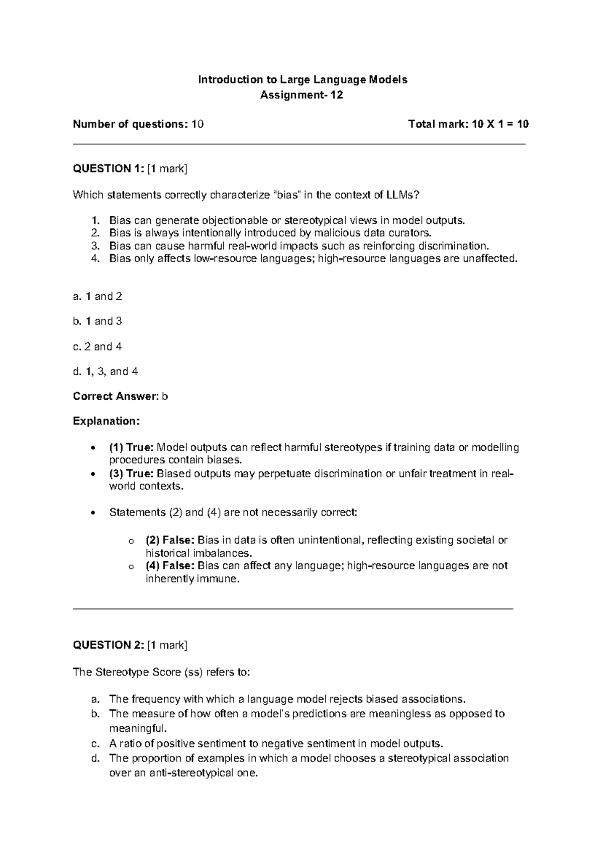 Assignment 12 Solutions: Understanding Bias in Large Language Models ...