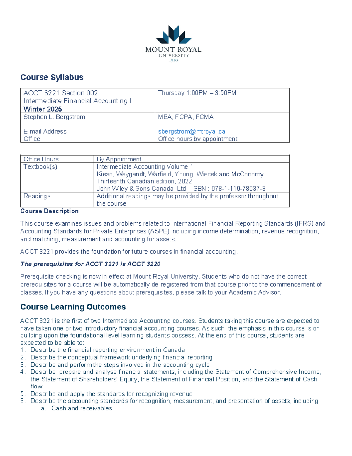 ACCT 3221-003: Winter 2025 Course Syllabus for Intermediate Financial ...