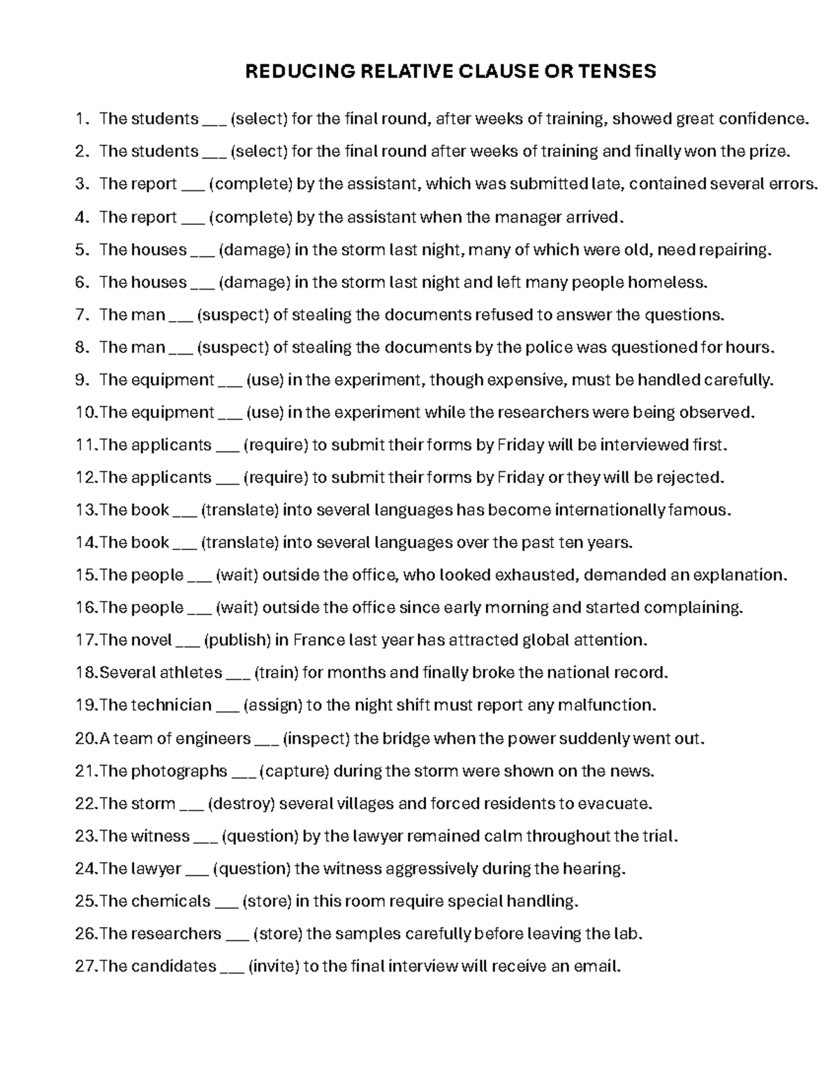 (EX) Final Exam: Reducing Relative Clauses and Tenses - Studocu