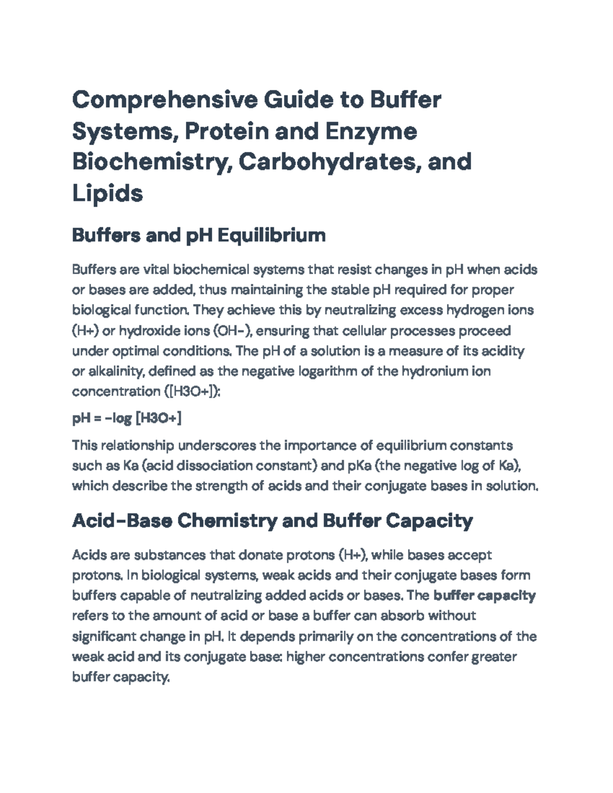 Comprehensive Study of Buffers, Proteins, Enzymes, Carbs & Lipids - Studocu